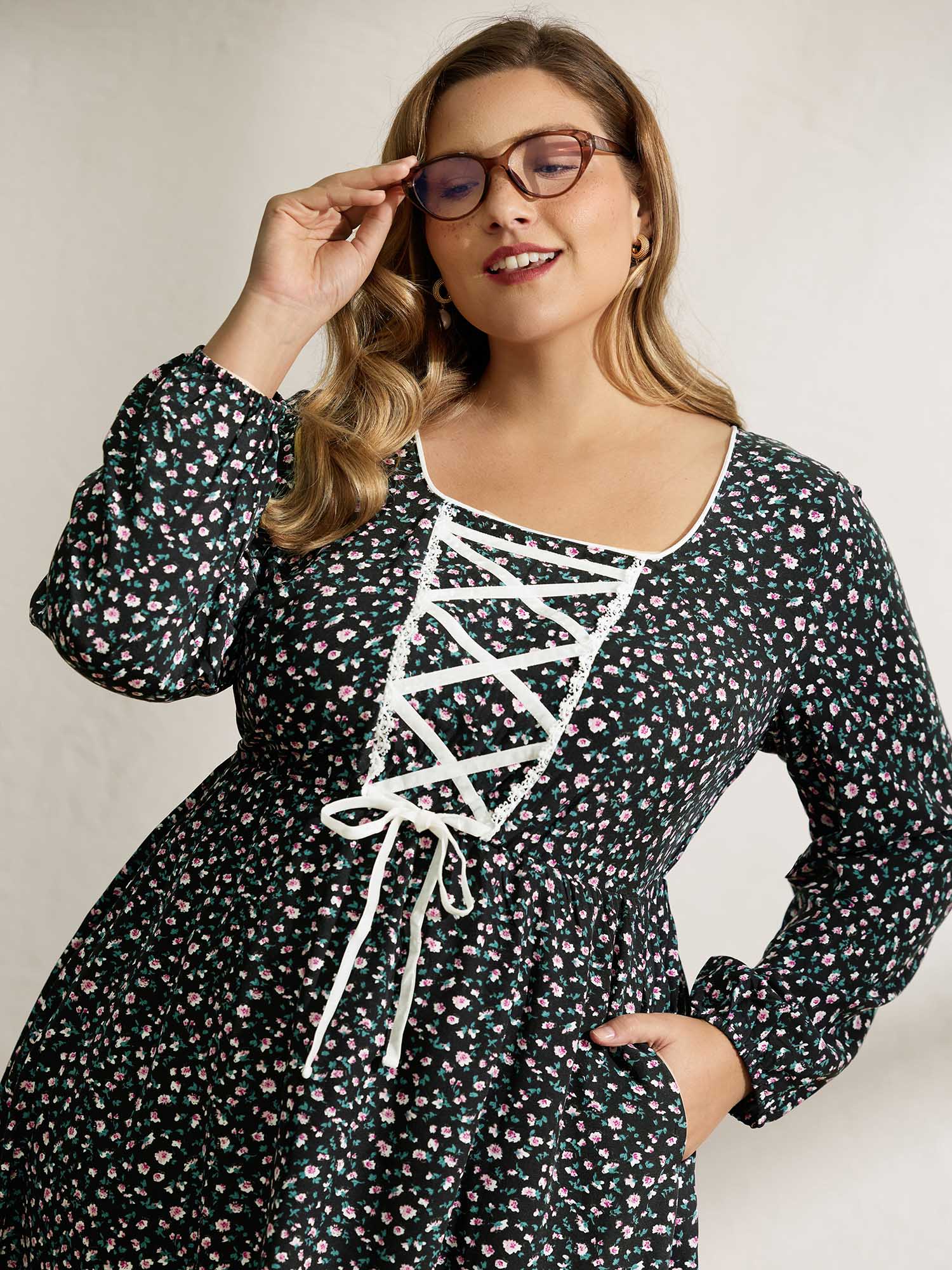 Micro Floral Print Adjustable Drawstring Maxi Dress - Image 2