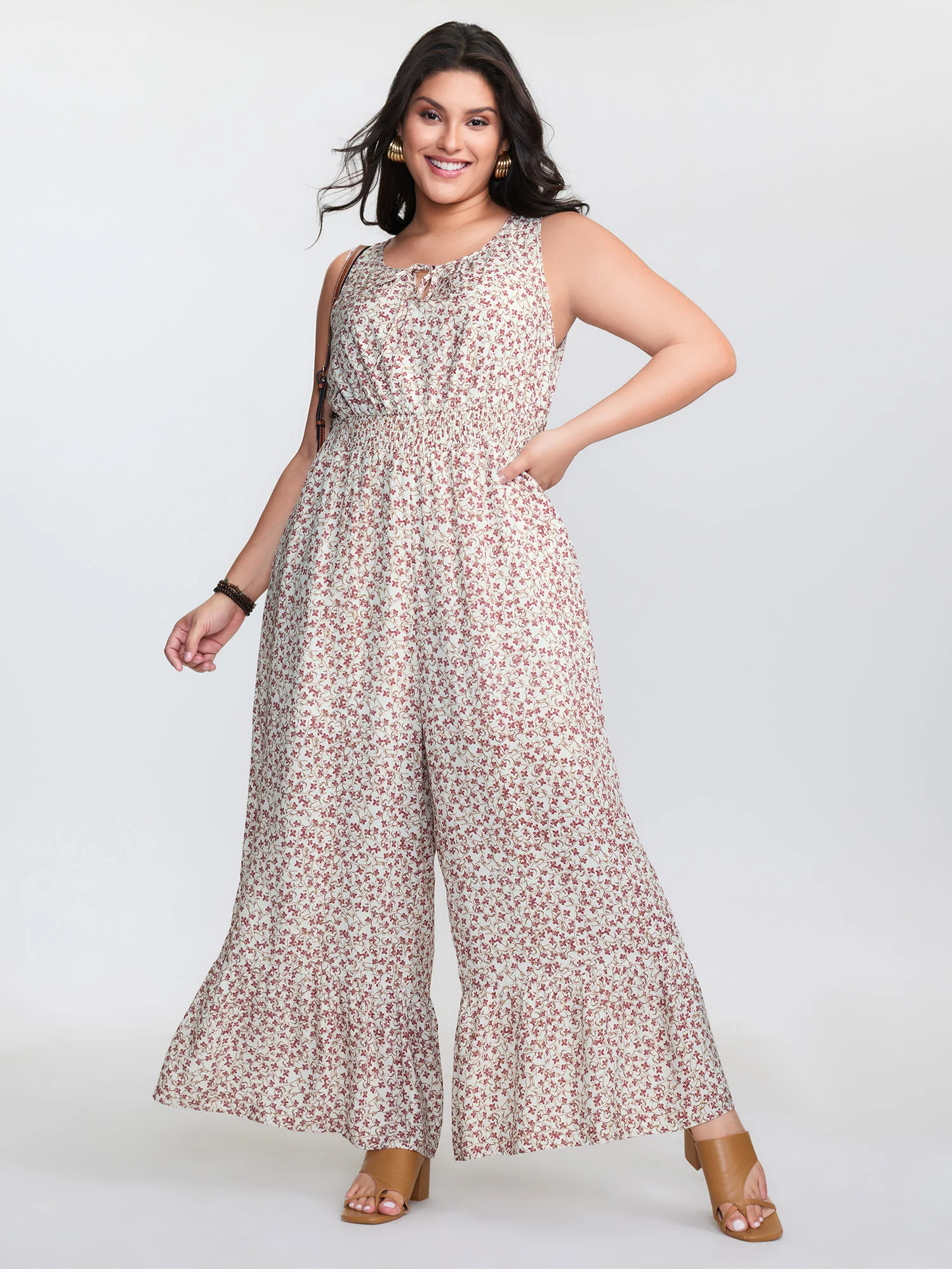 Micro Floral Print Back Tie Ruffled Hem Jumpsuit - Image 2