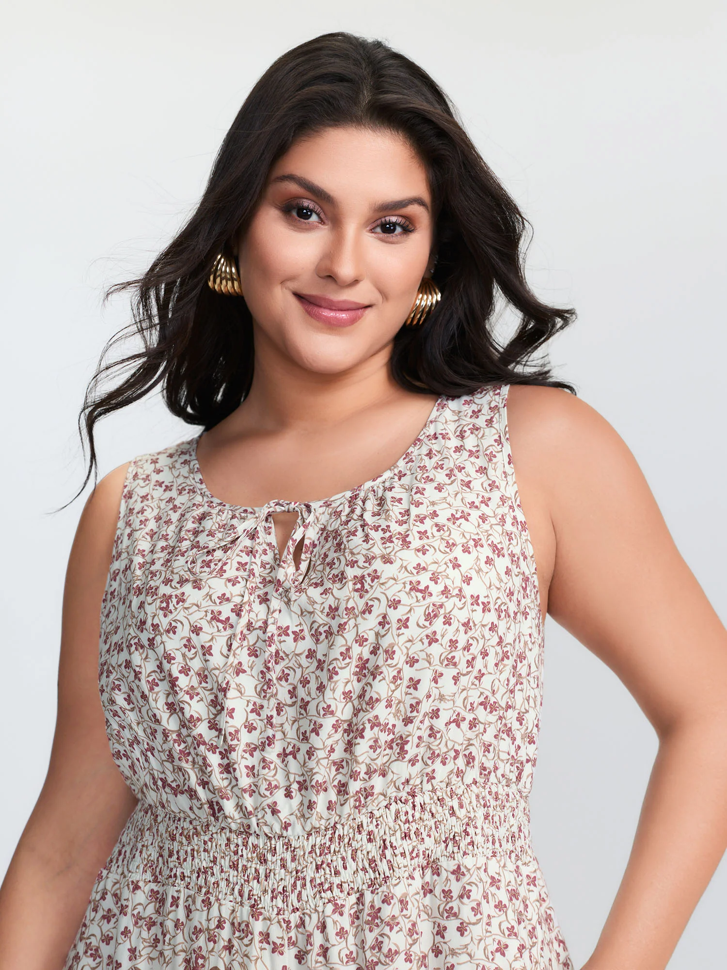 Micro Floral Print Back Tie Ruffled Hem Jumpsuit - Image 3