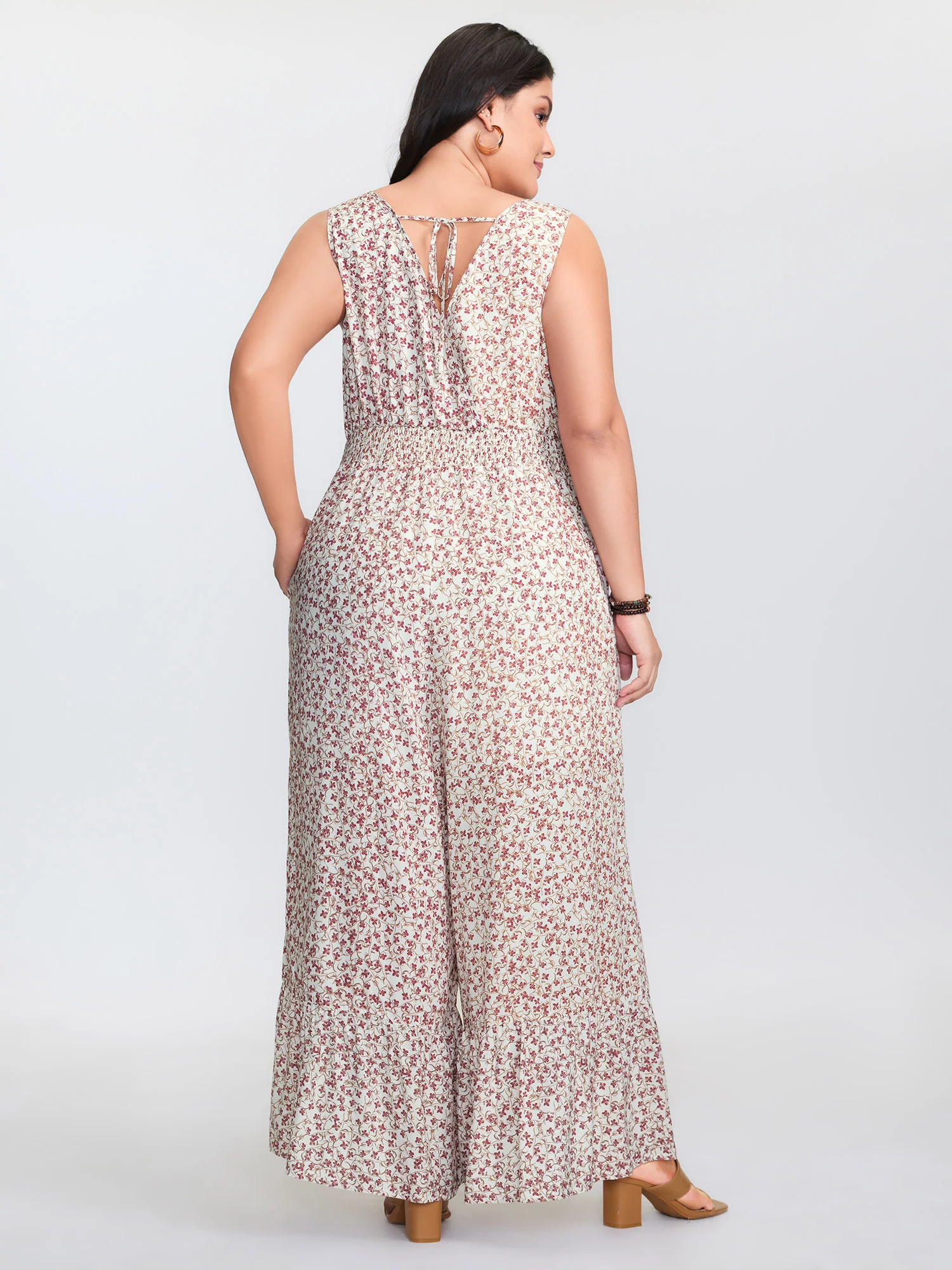 Micro Floral Print Back Tie Ruffled Hem Jumpsuit - Image 5