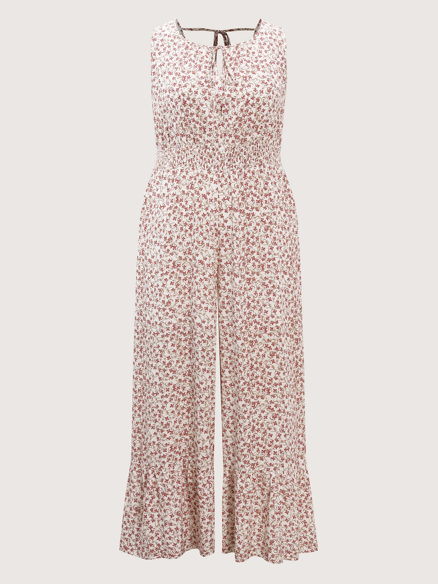 Micro Floral Print Back Tie Ruffled Hem Jumpsuit - Image 8