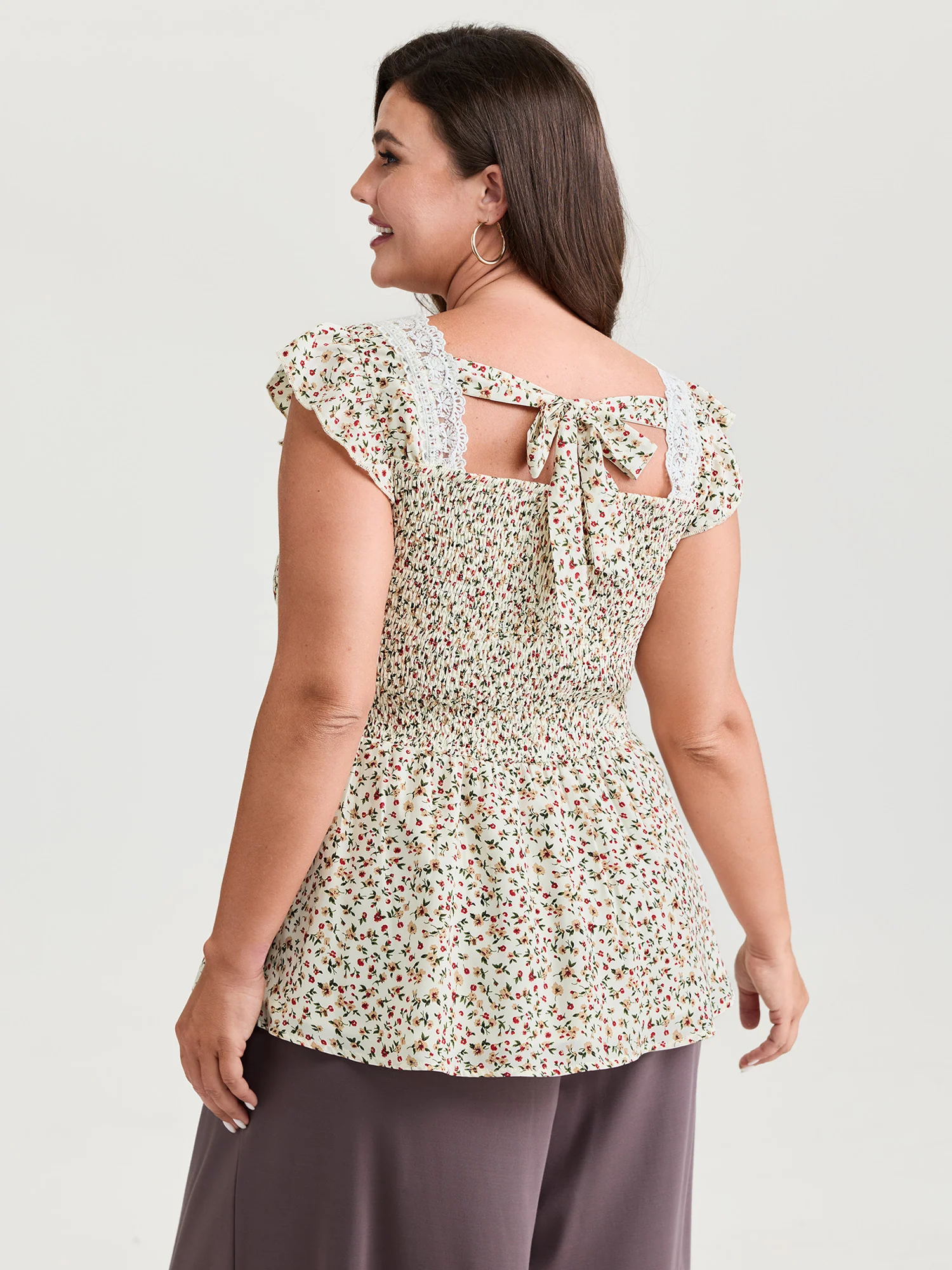 Micro Floral Print Backless Tie Blouse - Image 4