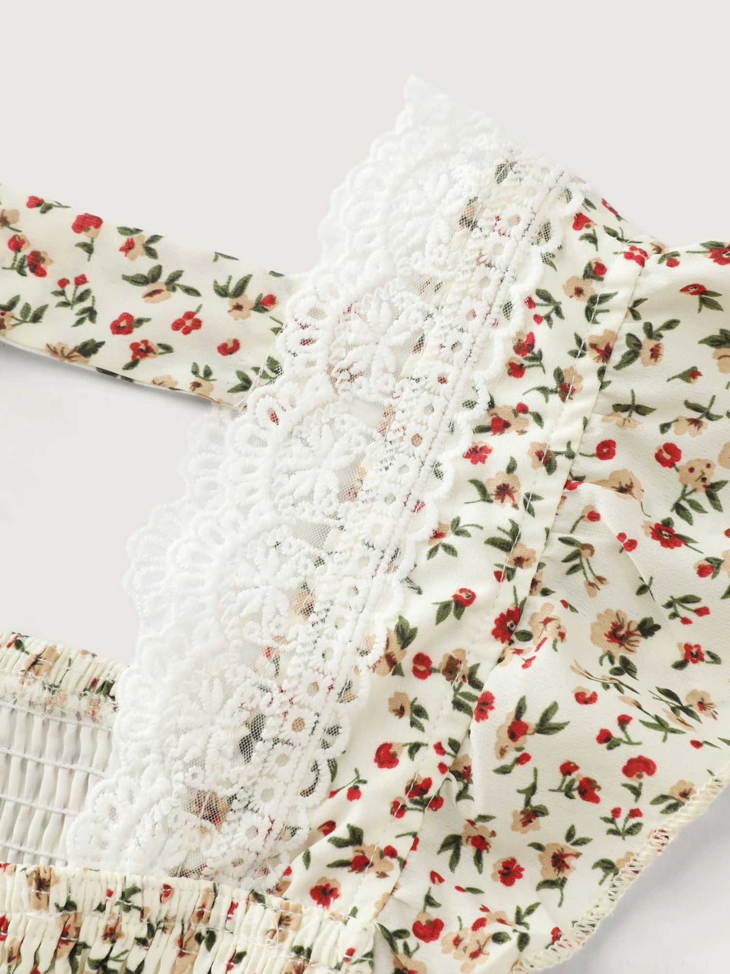 Micro Floral Print Backless Tie Blouse - Image 5