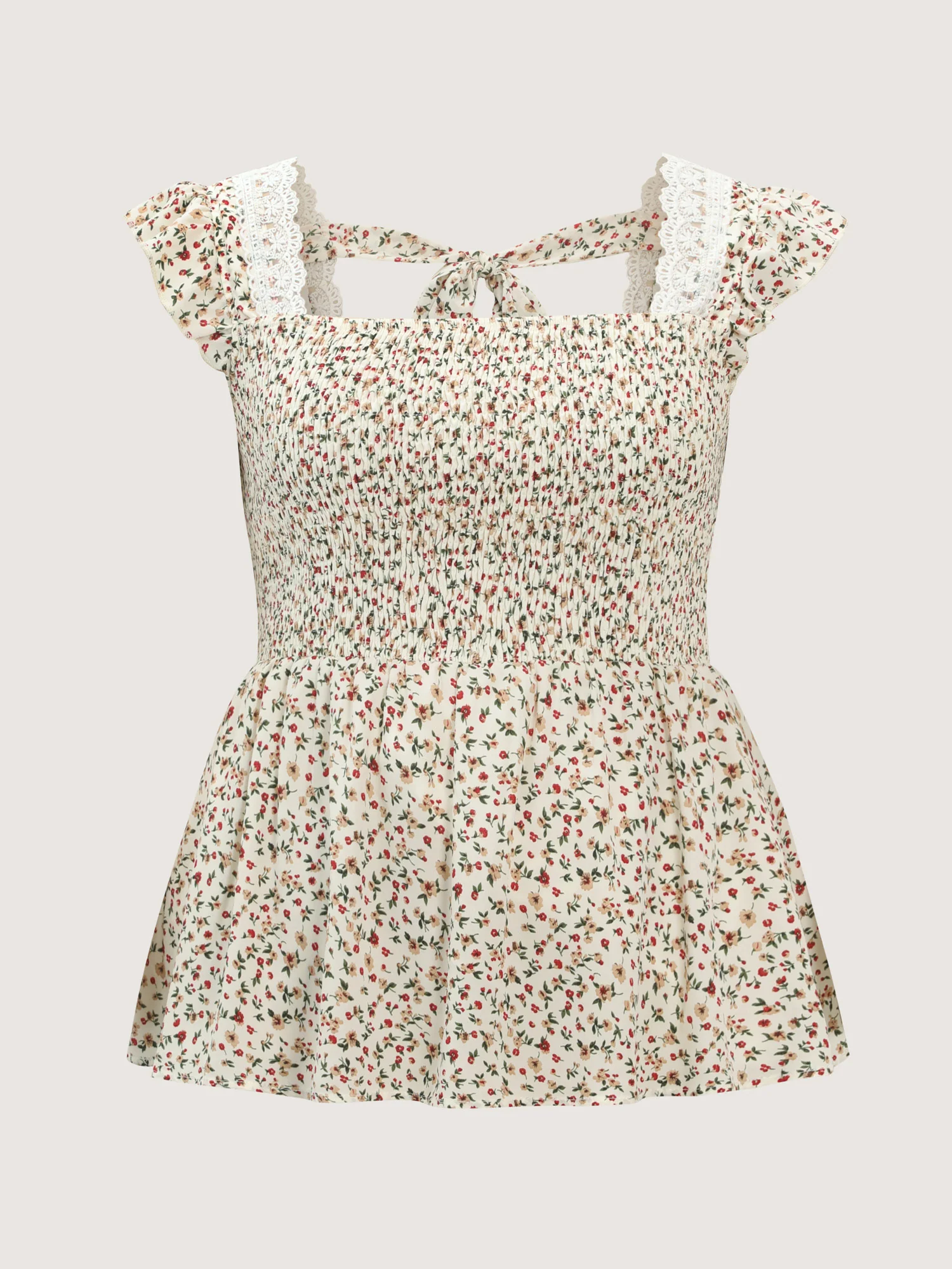 Micro Floral Print Backless Tie Blouse - Image 7