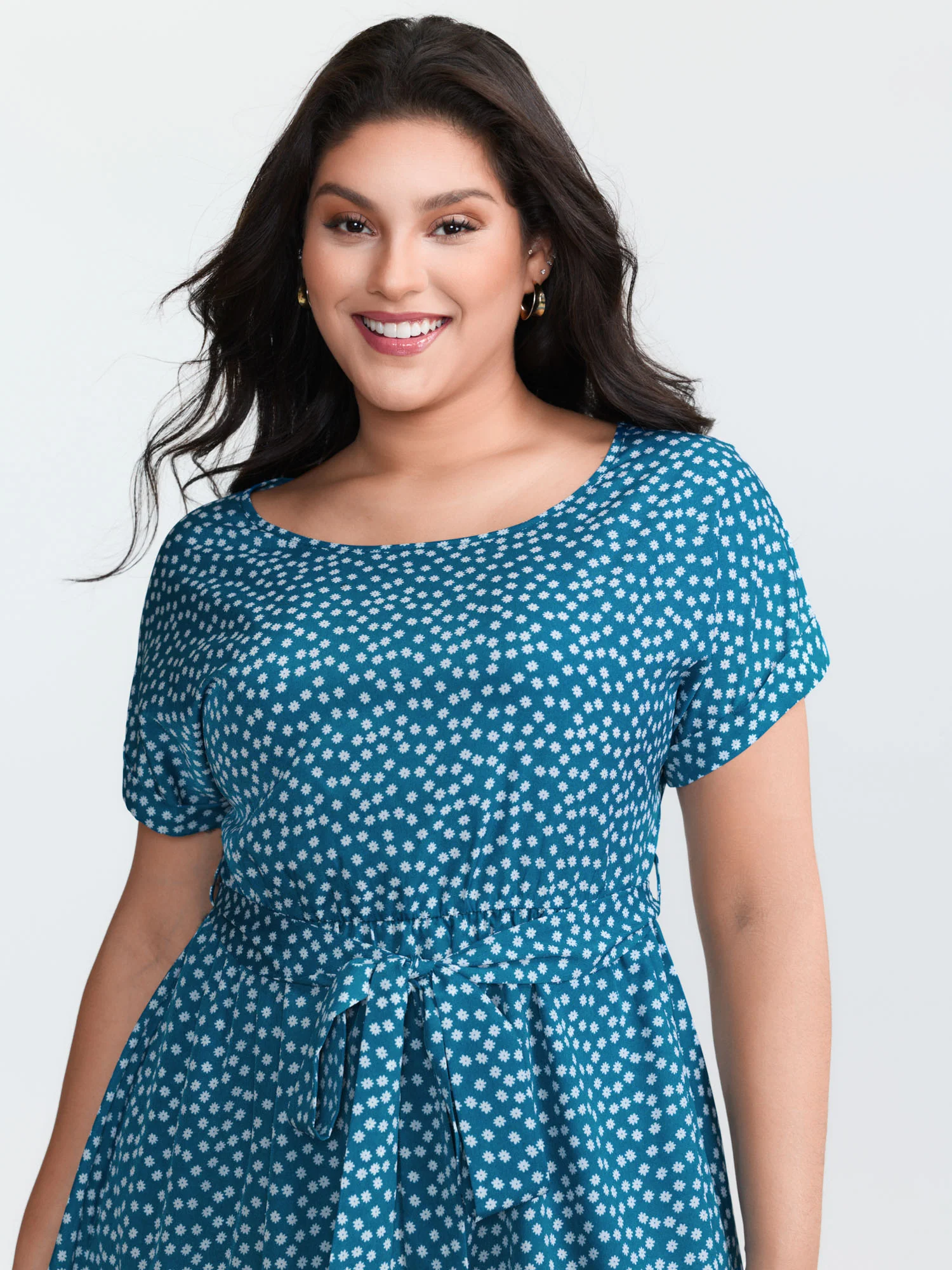 Micro Floral Print Belted Mini Dress - Image 2