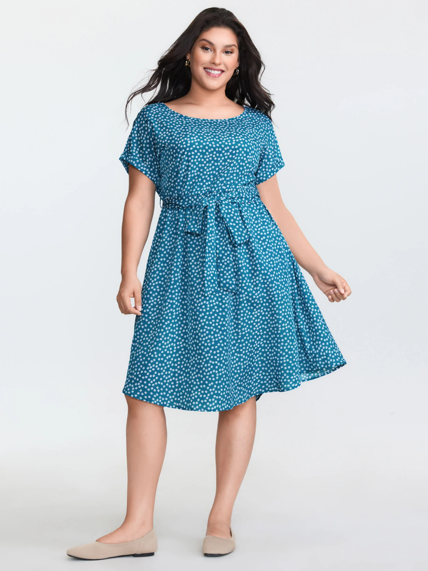 Micro Floral Print Belted Mini Dress - Image 3