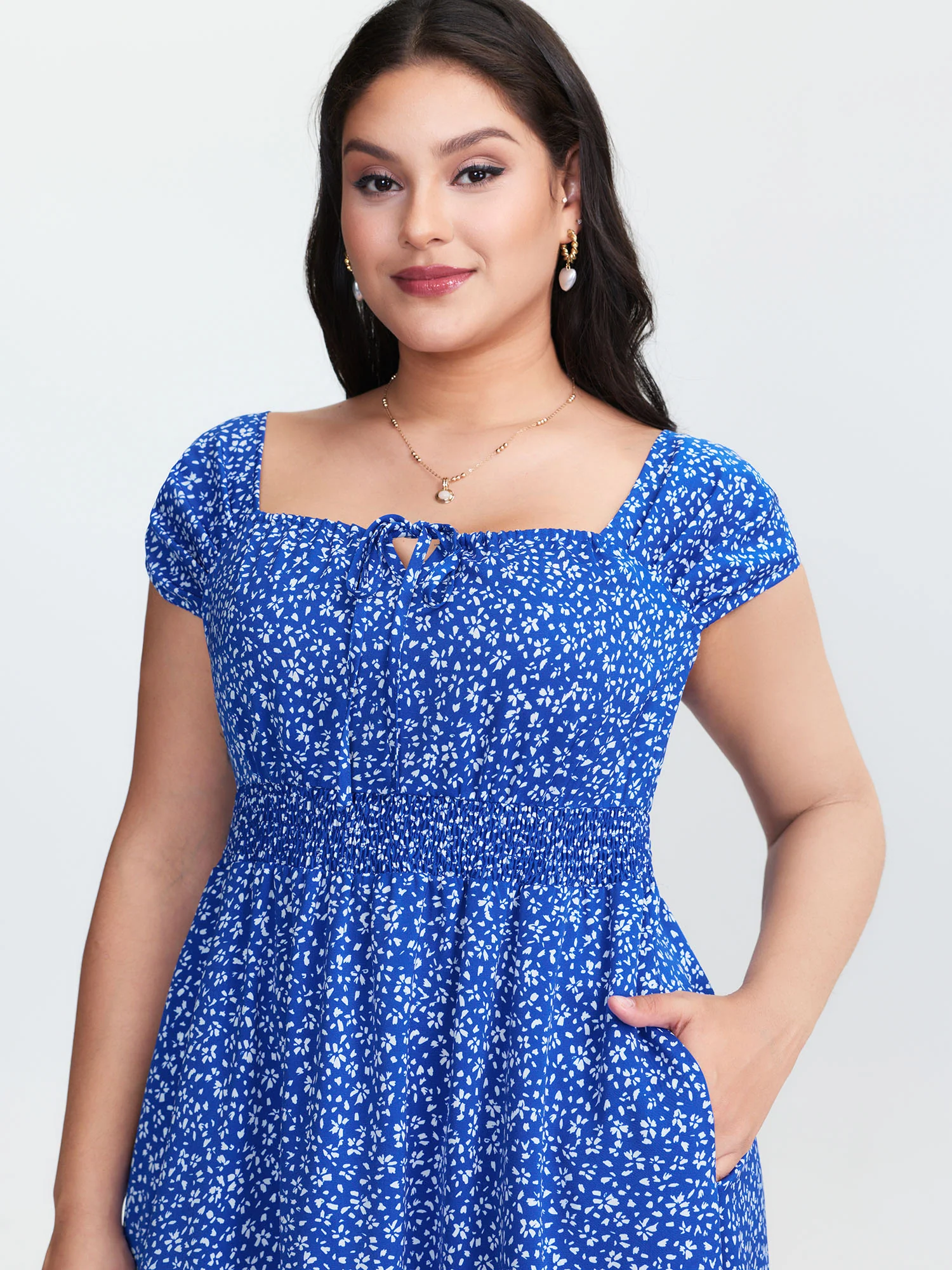 Micro Floral Print Bow-Tie Neckline Mini Dress - Image 2