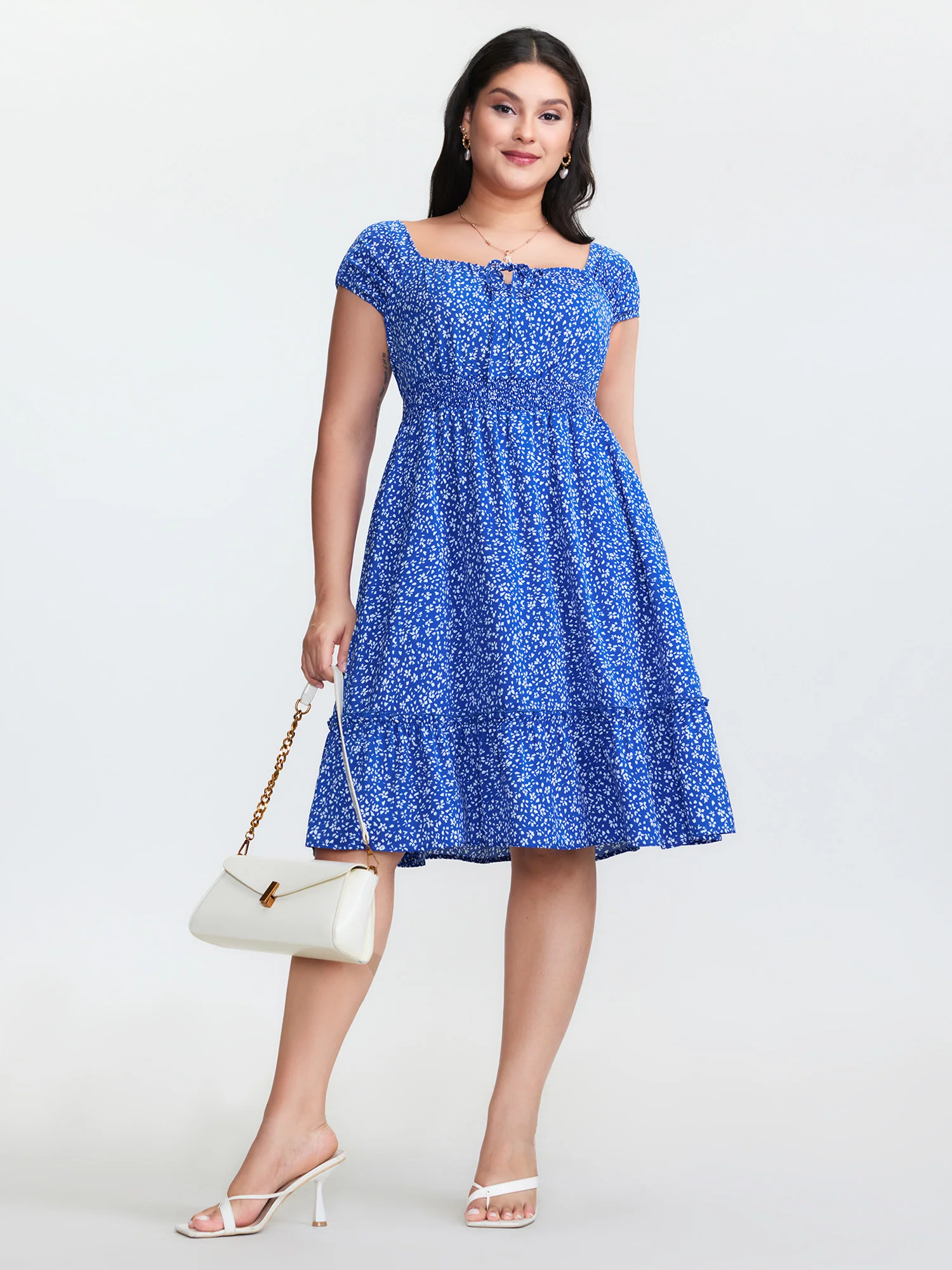 Micro Floral Print Bow-Tie Neckline Mini Dress - Image 3