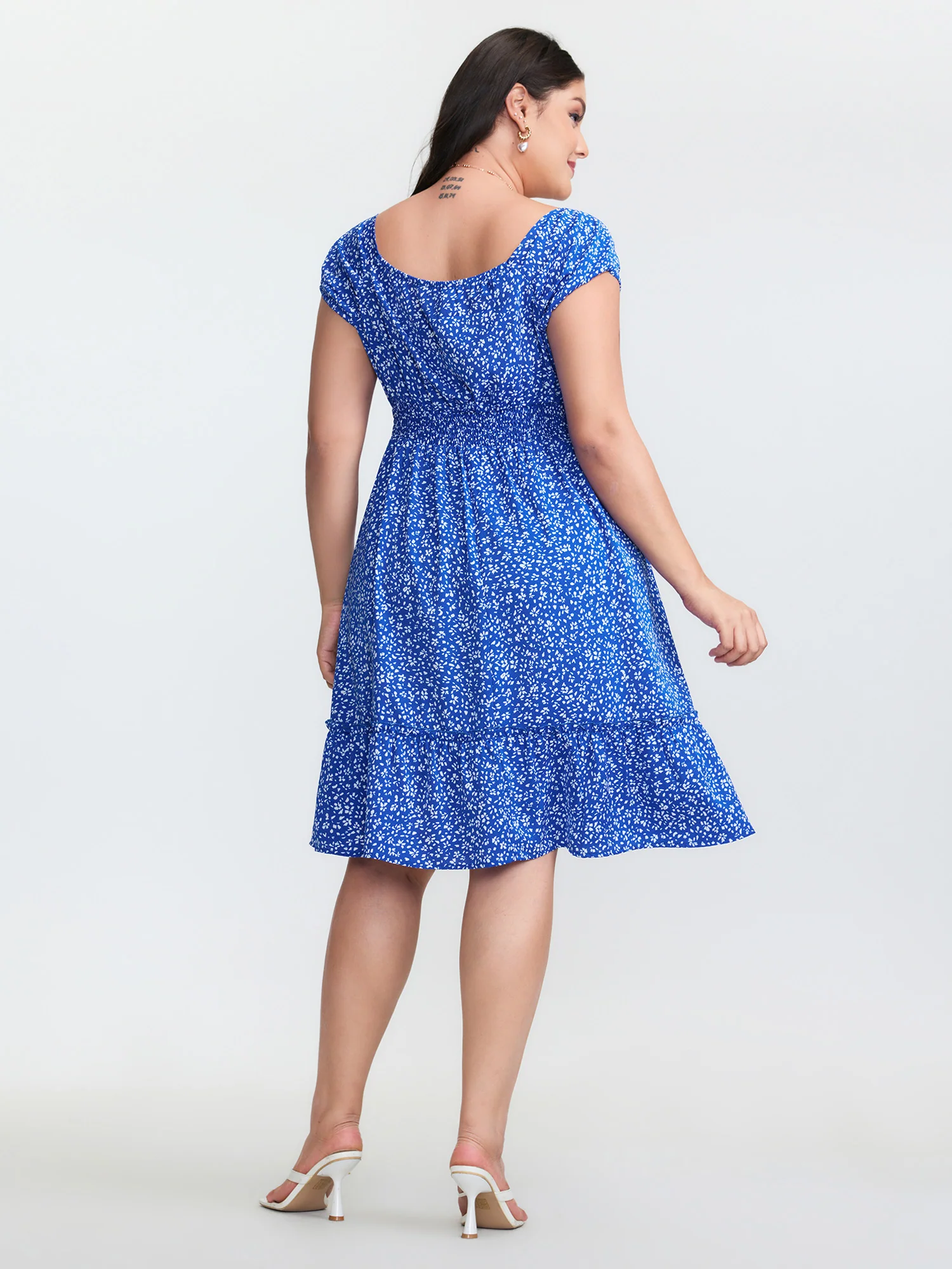 Micro Floral Print Bow-Tie Neckline Mini Dress - Image 4