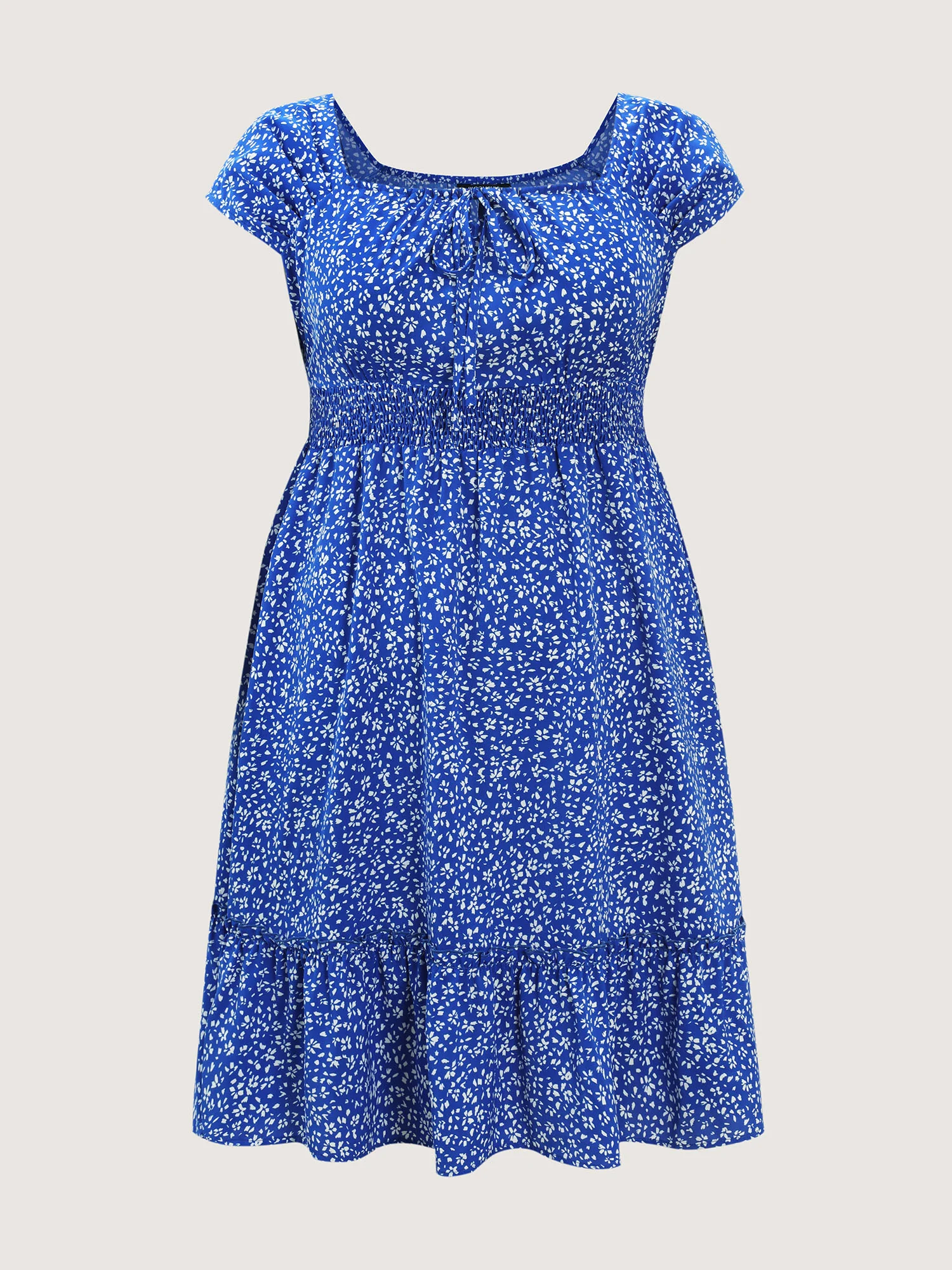 Micro Floral Print Bow-Tie Neckline Mini Dress - Image 7