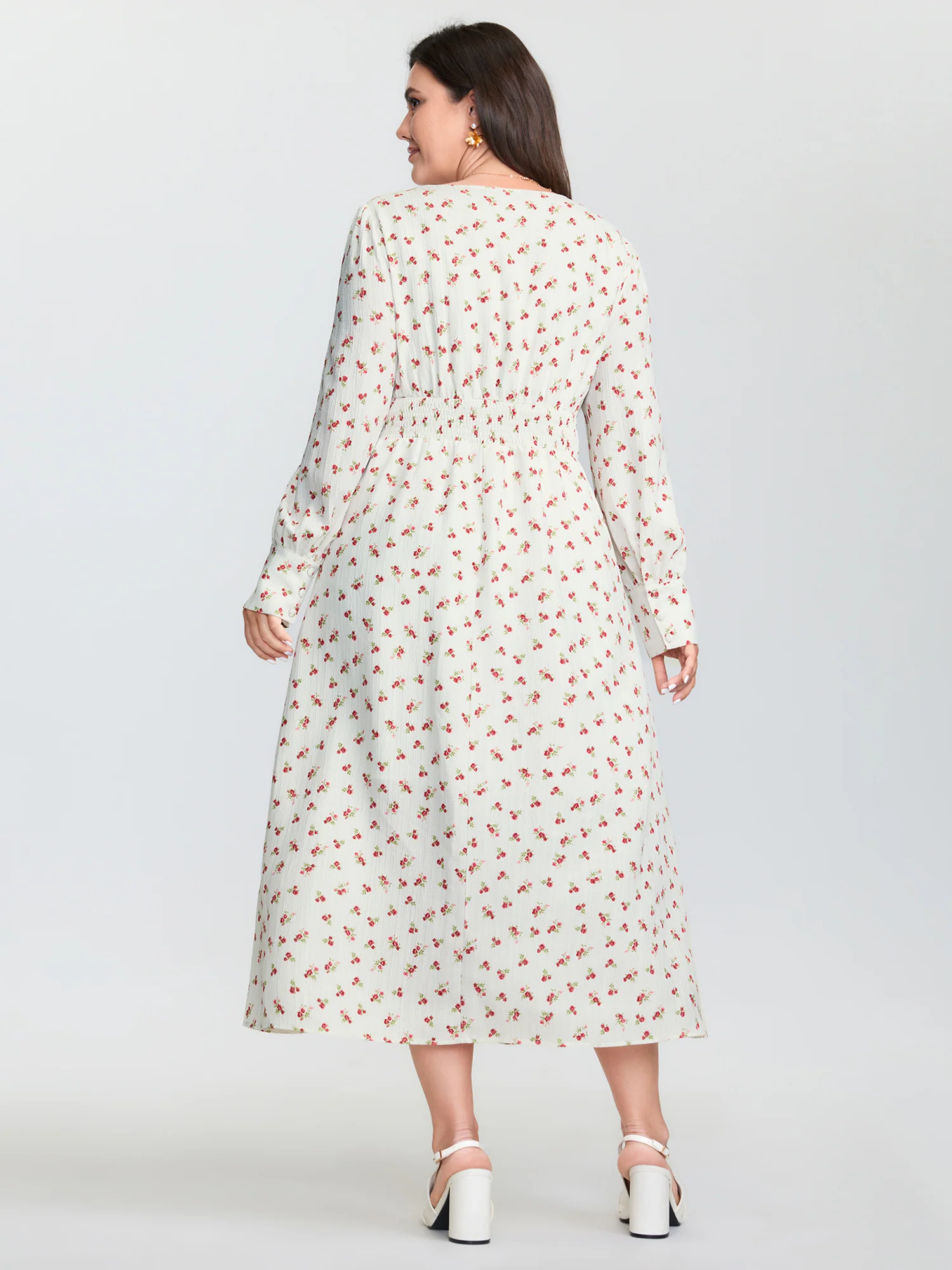Micro Floral Print Button Placket Midi Dress - Image 5