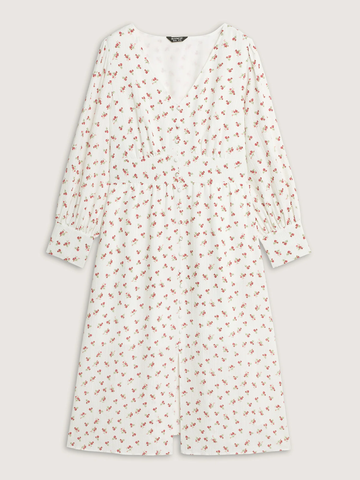 Micro Floral Print Button Placket Midi Dress - Image 8