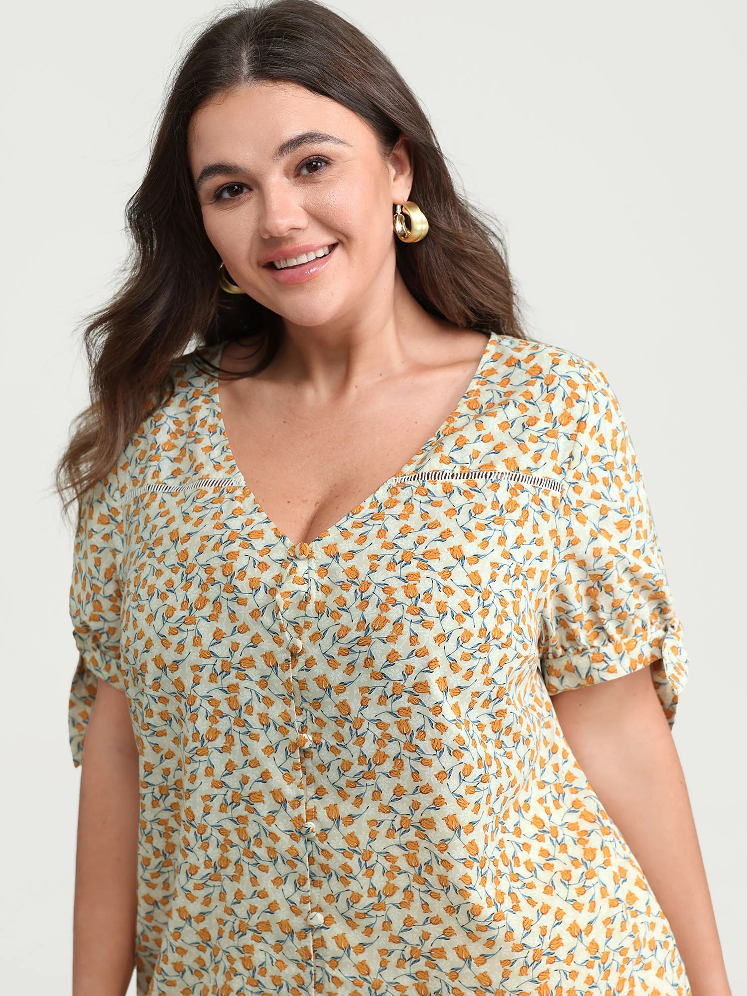 Micro Floral Print Lace Trim Blouse - Image 2