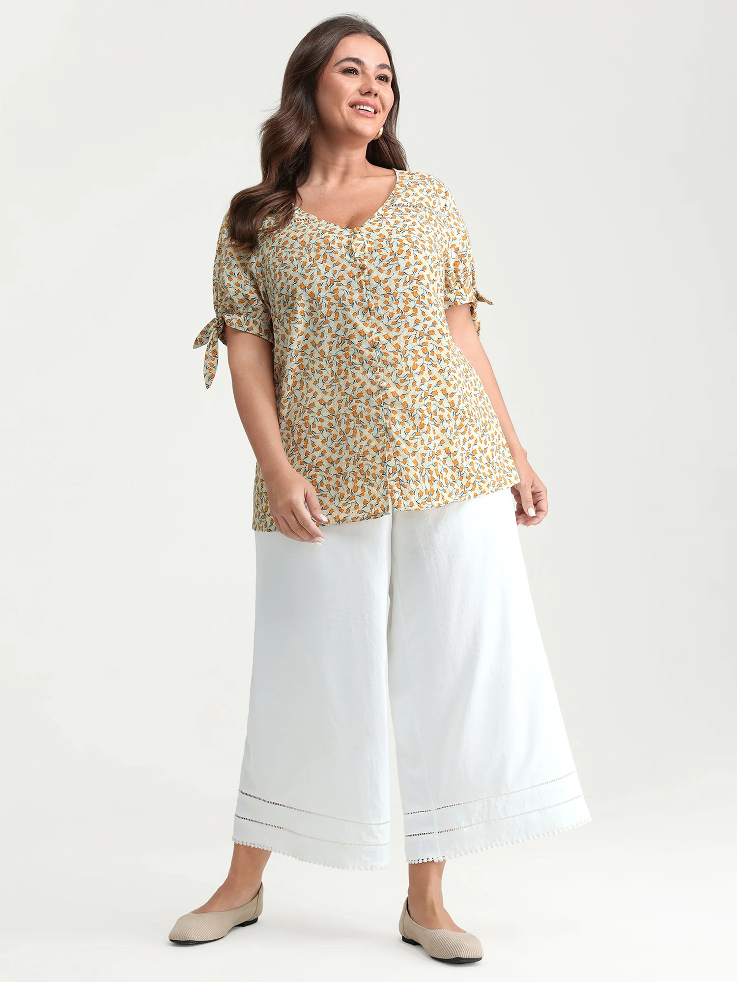 Micro Floral Print Lace Trim Blouse - Image 3