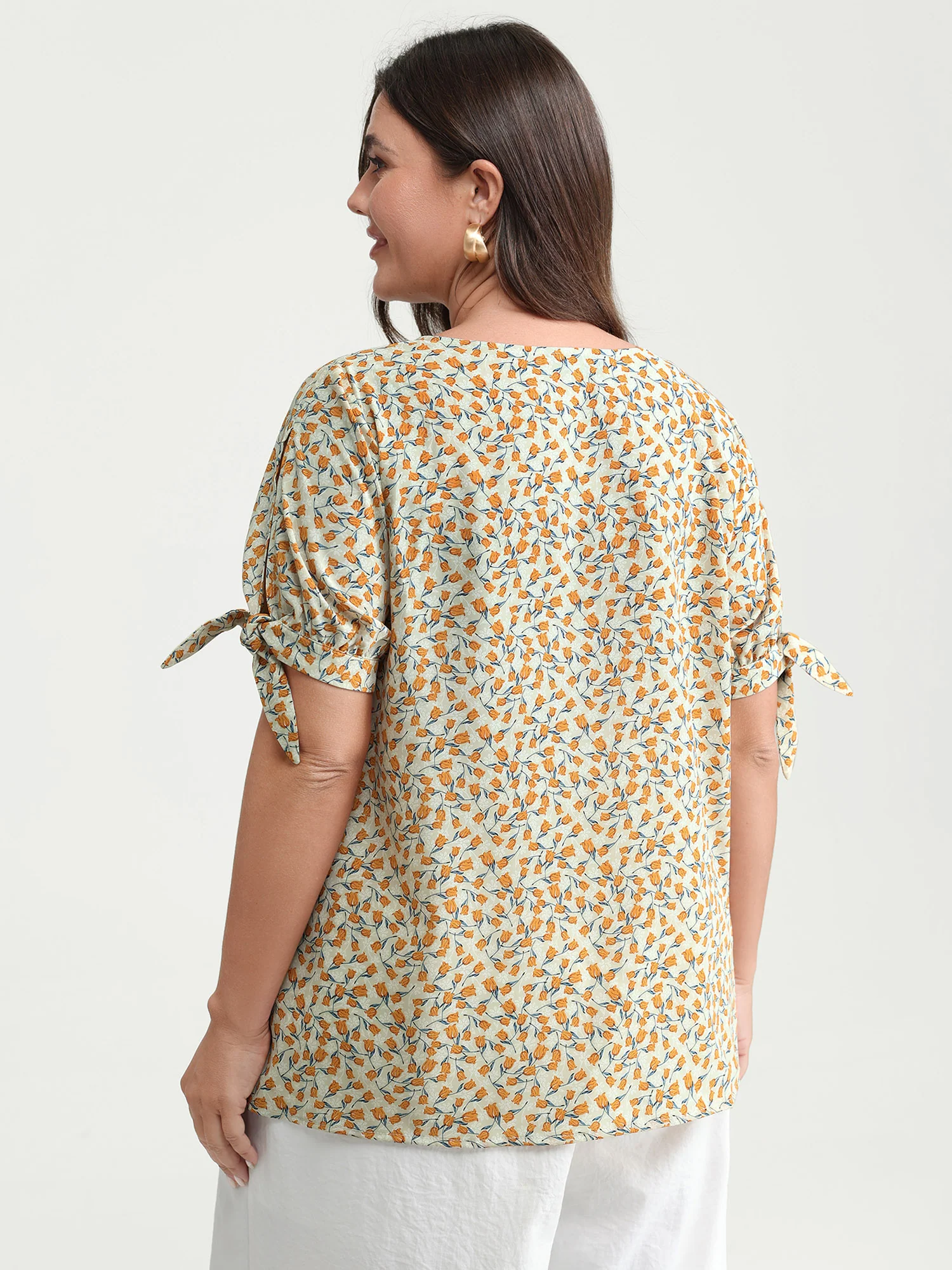 Micro Floral Print Lace Trim Blouse - Image 5