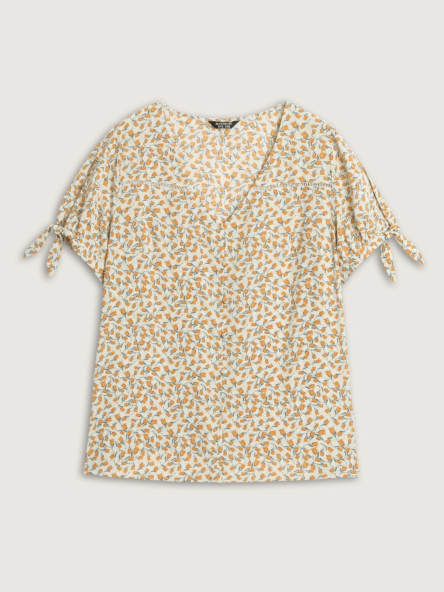 Micro Floral Print Lace Trim Blouse - Image 8