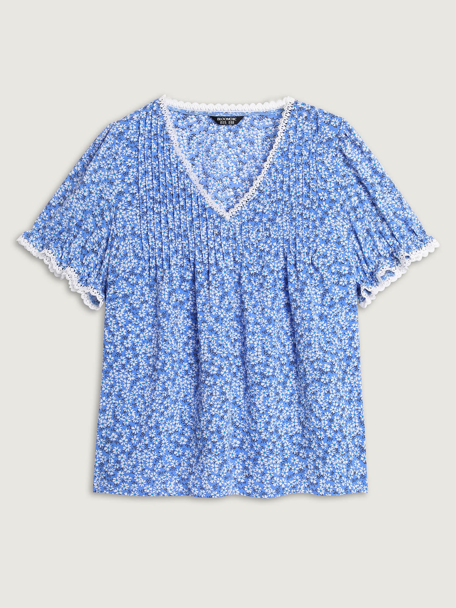 Micro Floral Print Lace Trim Blouse - Image 7