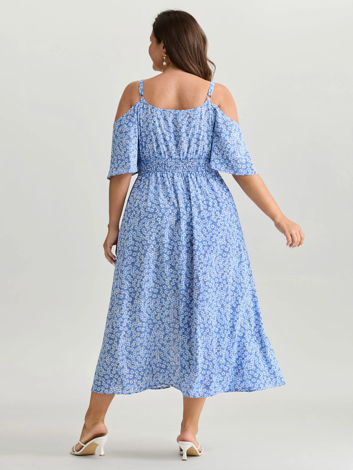 Micro Floral Print Lace Trim Sheer Waist Maxi Dress - Image 4