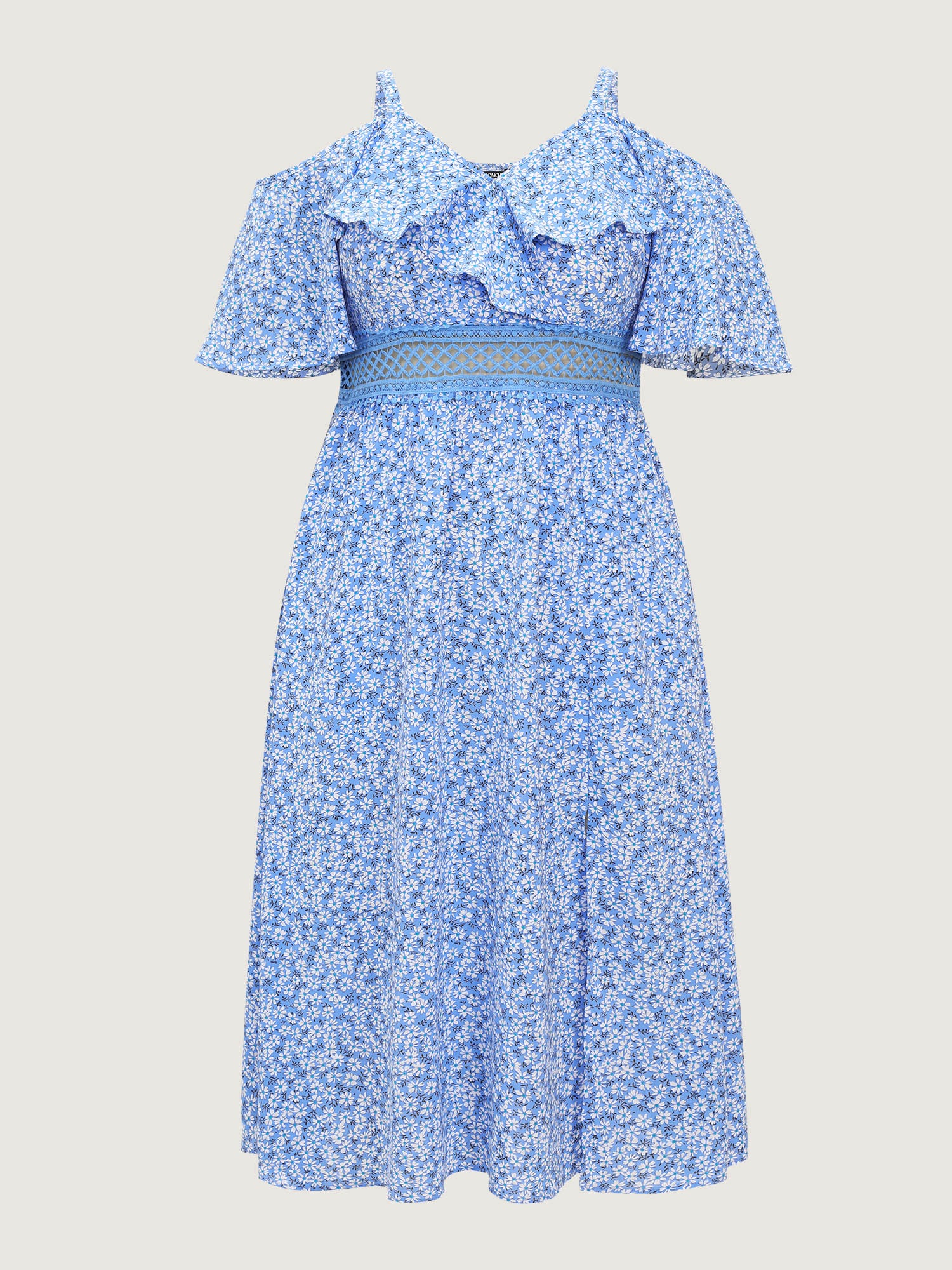 Micro Floral Print Lace Trim Sheer Waist Maxi Dress - Image 7