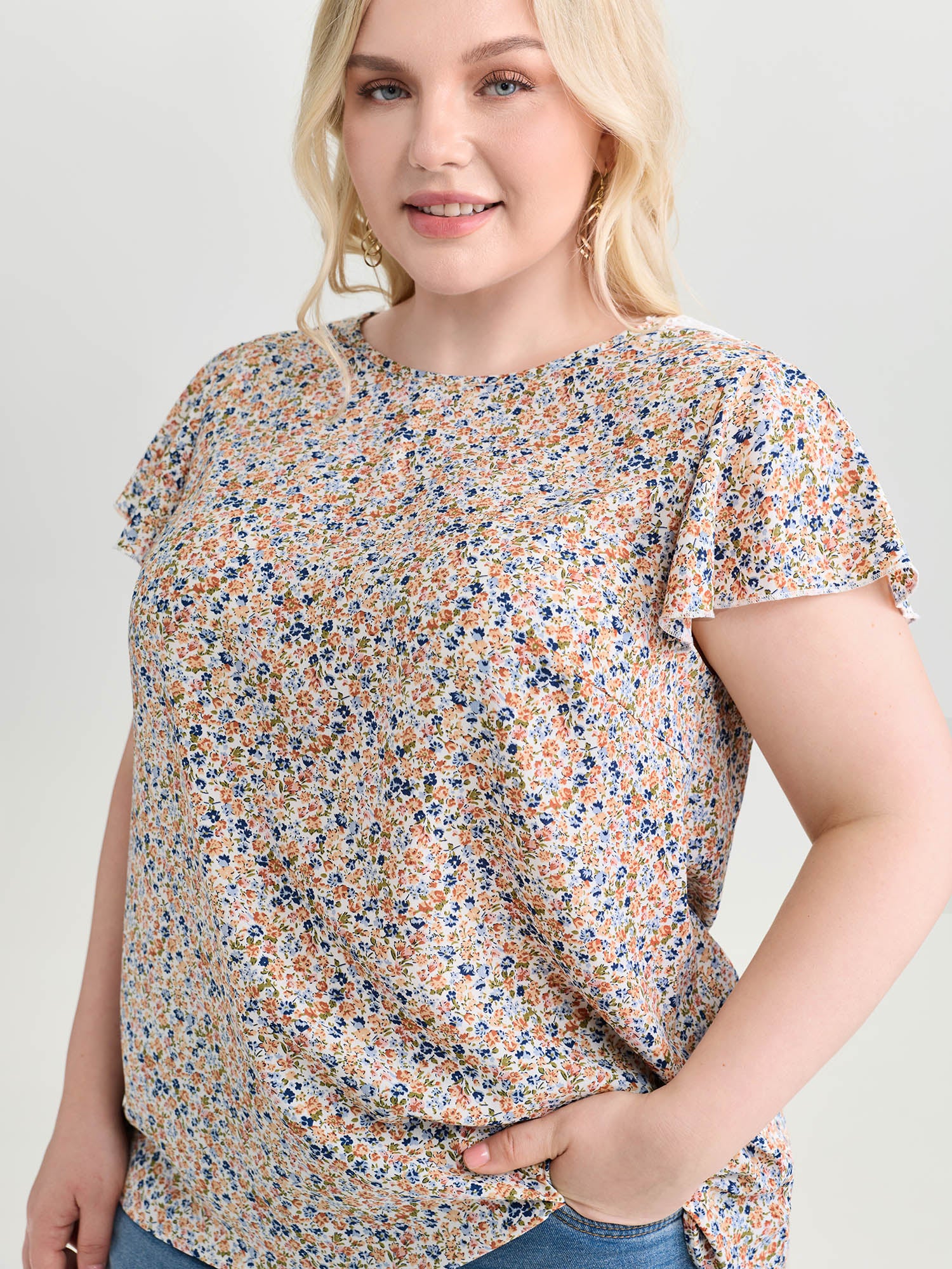 Micro Floral Print Open Back Tie Blouse - Image 2