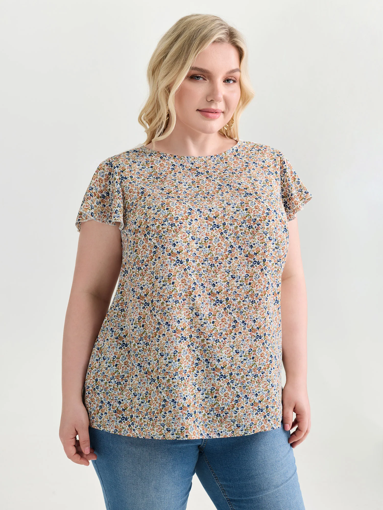 Micro Floral Print Open Back Tie Blouse - Image 3