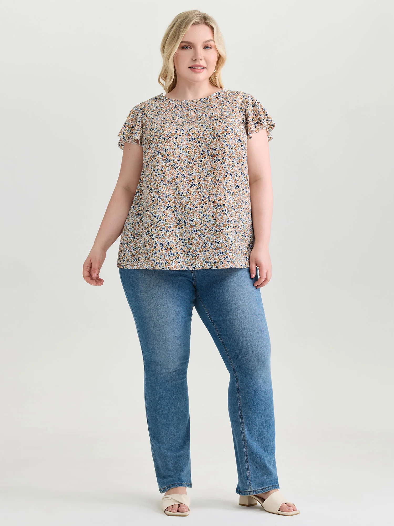 Micro Floral Print Open Back Tie Blouse - Image 4