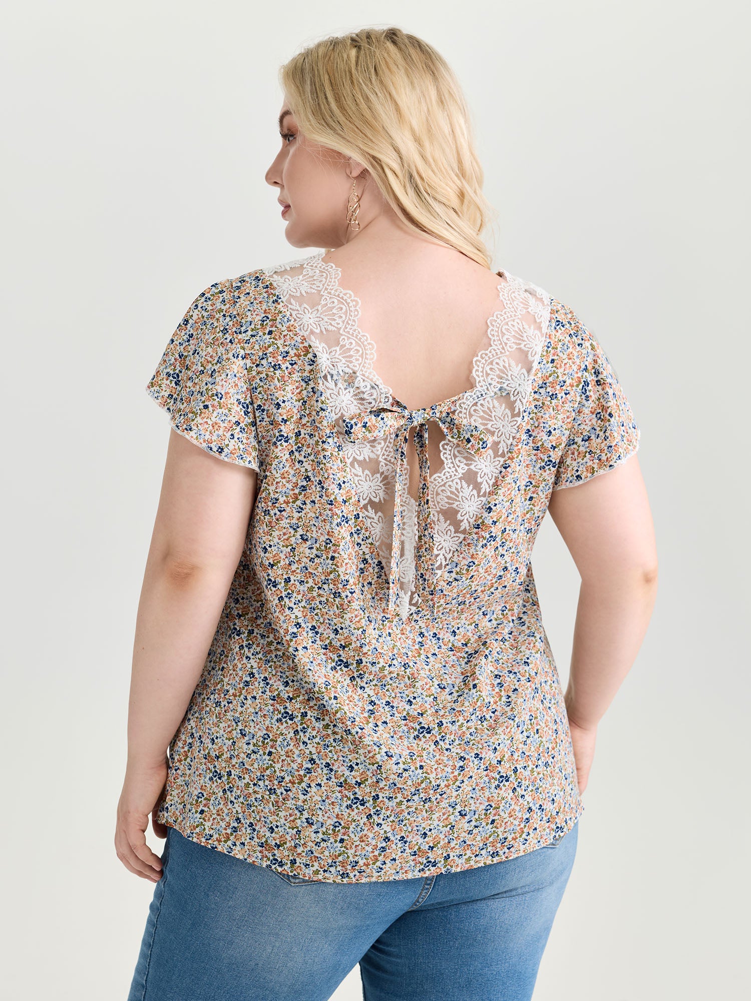 Micro Floral Print Open Back Tie Blouse - Image 5