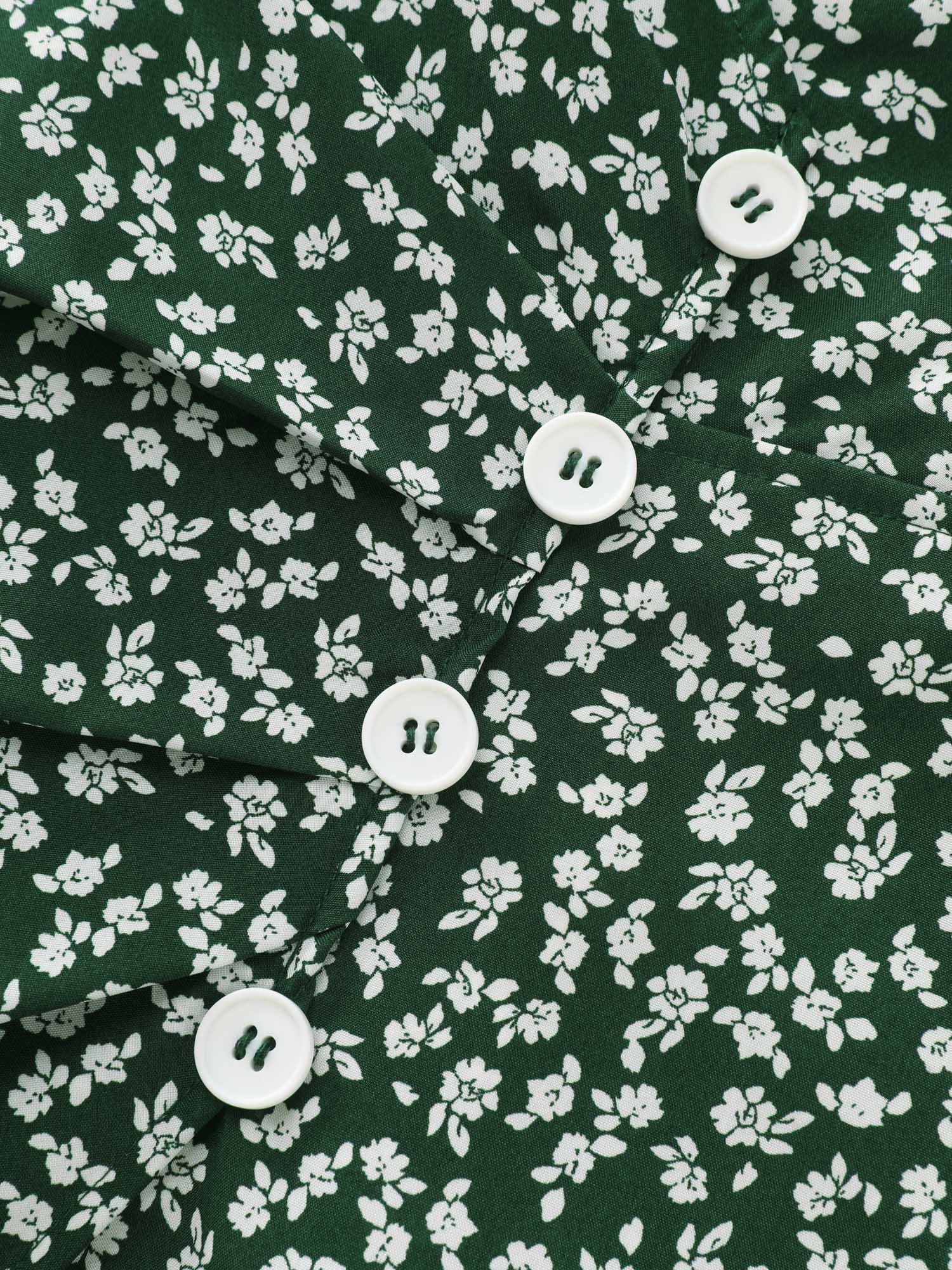 Micro Floral Print Ruched Button Detail Midi Dress - Image 6