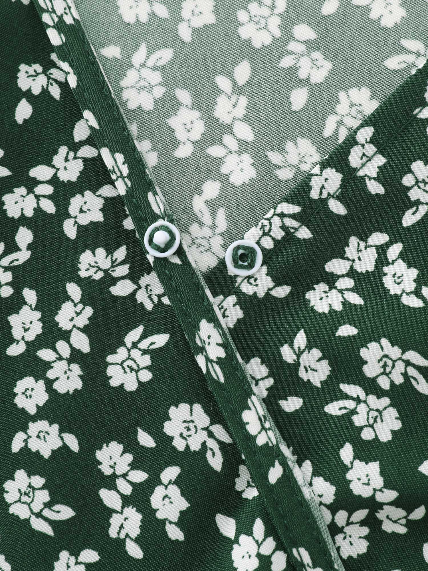 Micro Floral Print Ruched Button Detail Midi Dress - Image 7