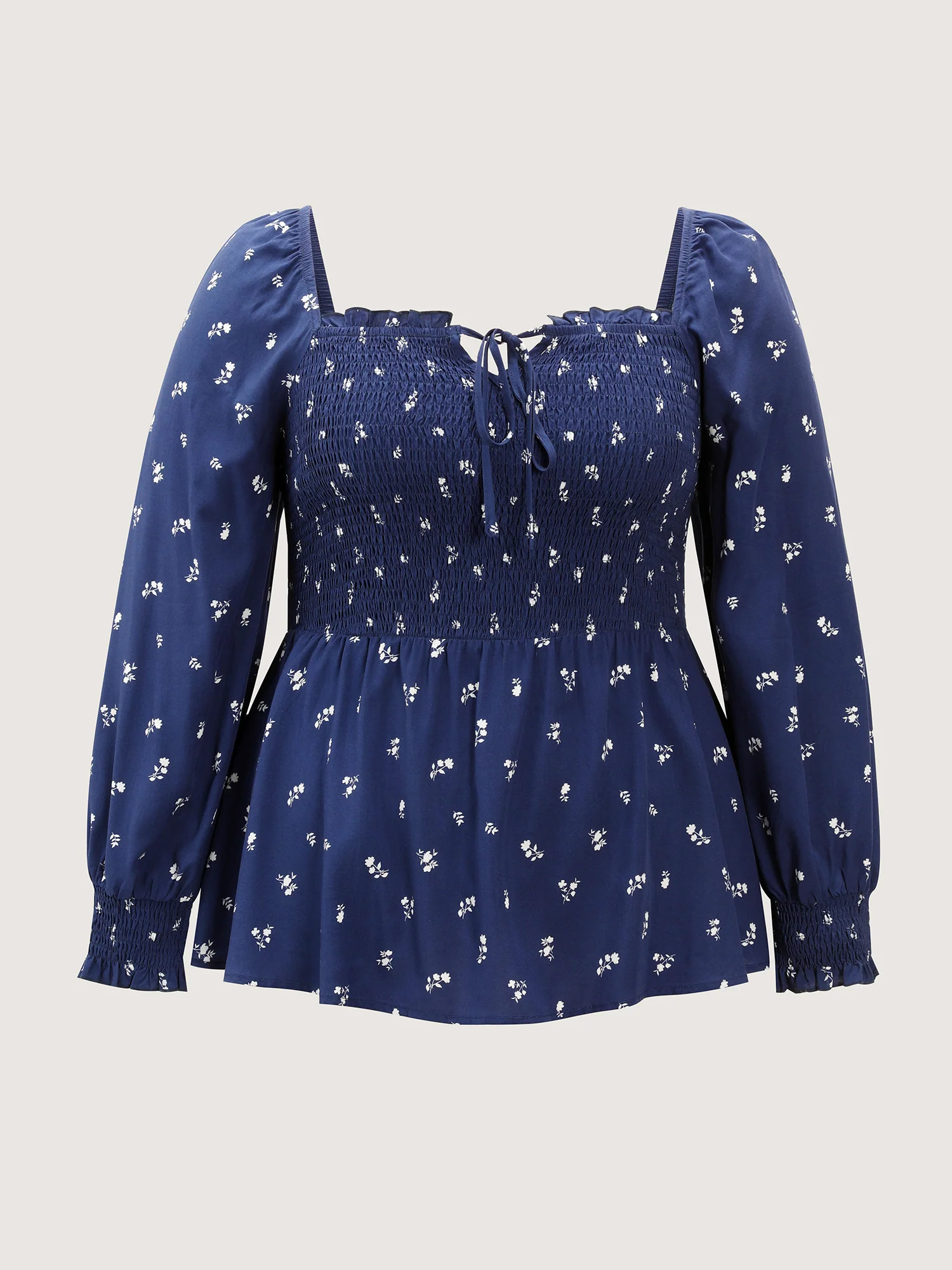 Micro-Floral Print Shirred Blouse - Image 7