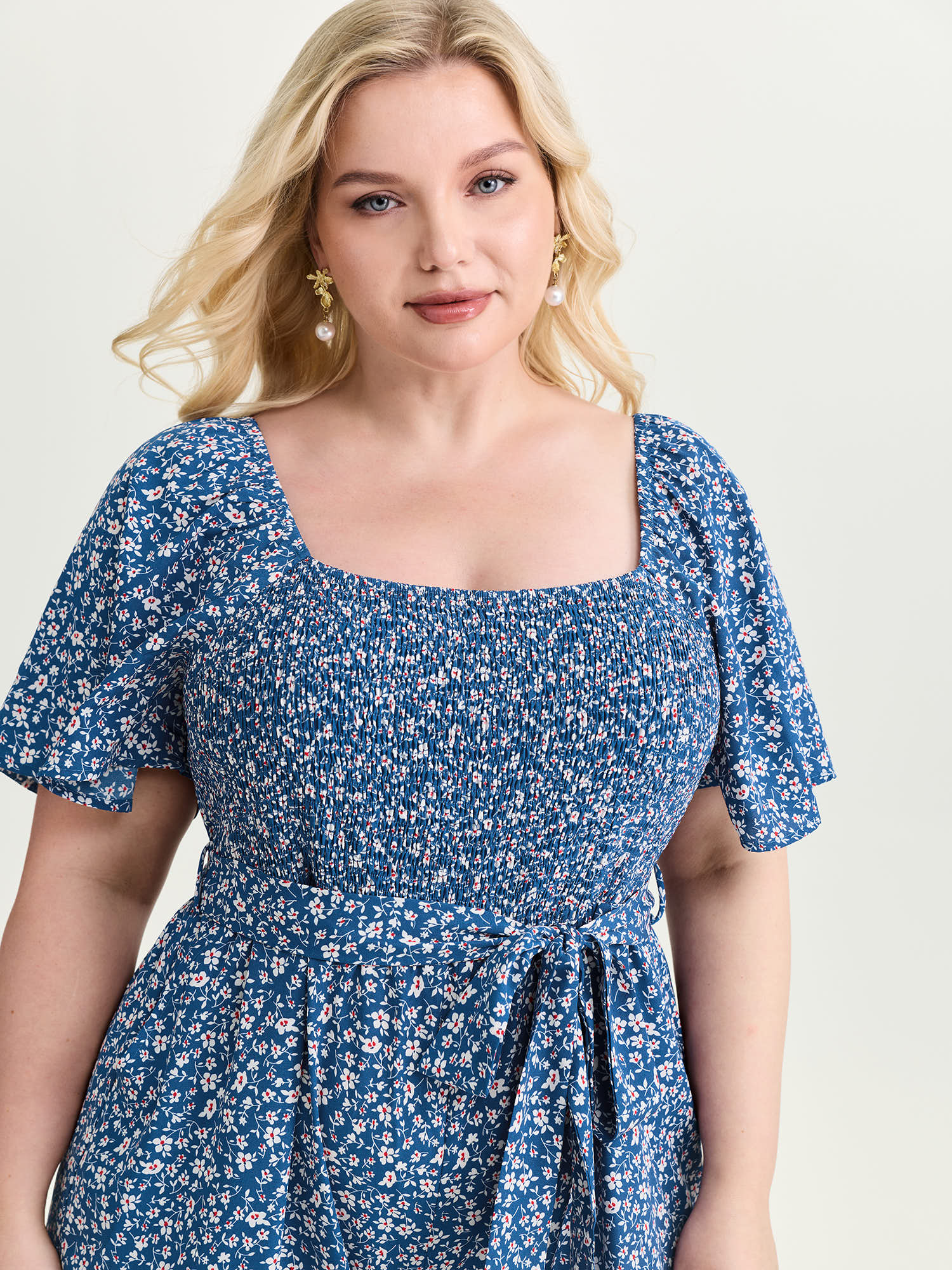 Micro Floral Print Shirred Bodice Jumpsuit - Image 2