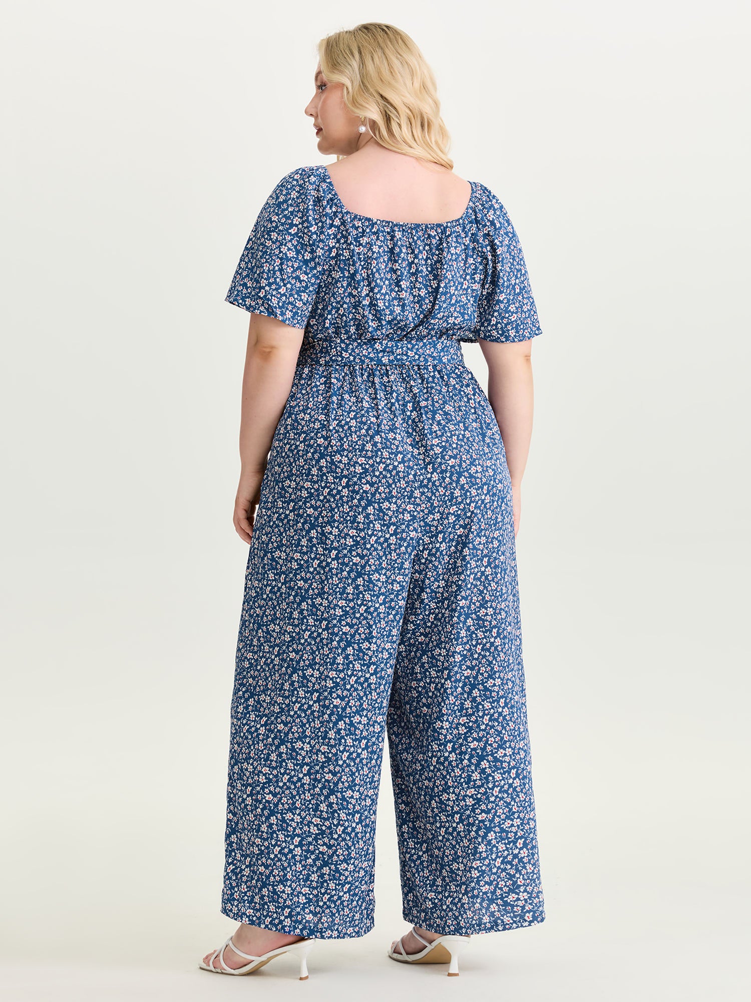 Micro Floral Print Shirred Bodice Jumpsuit - Image 4