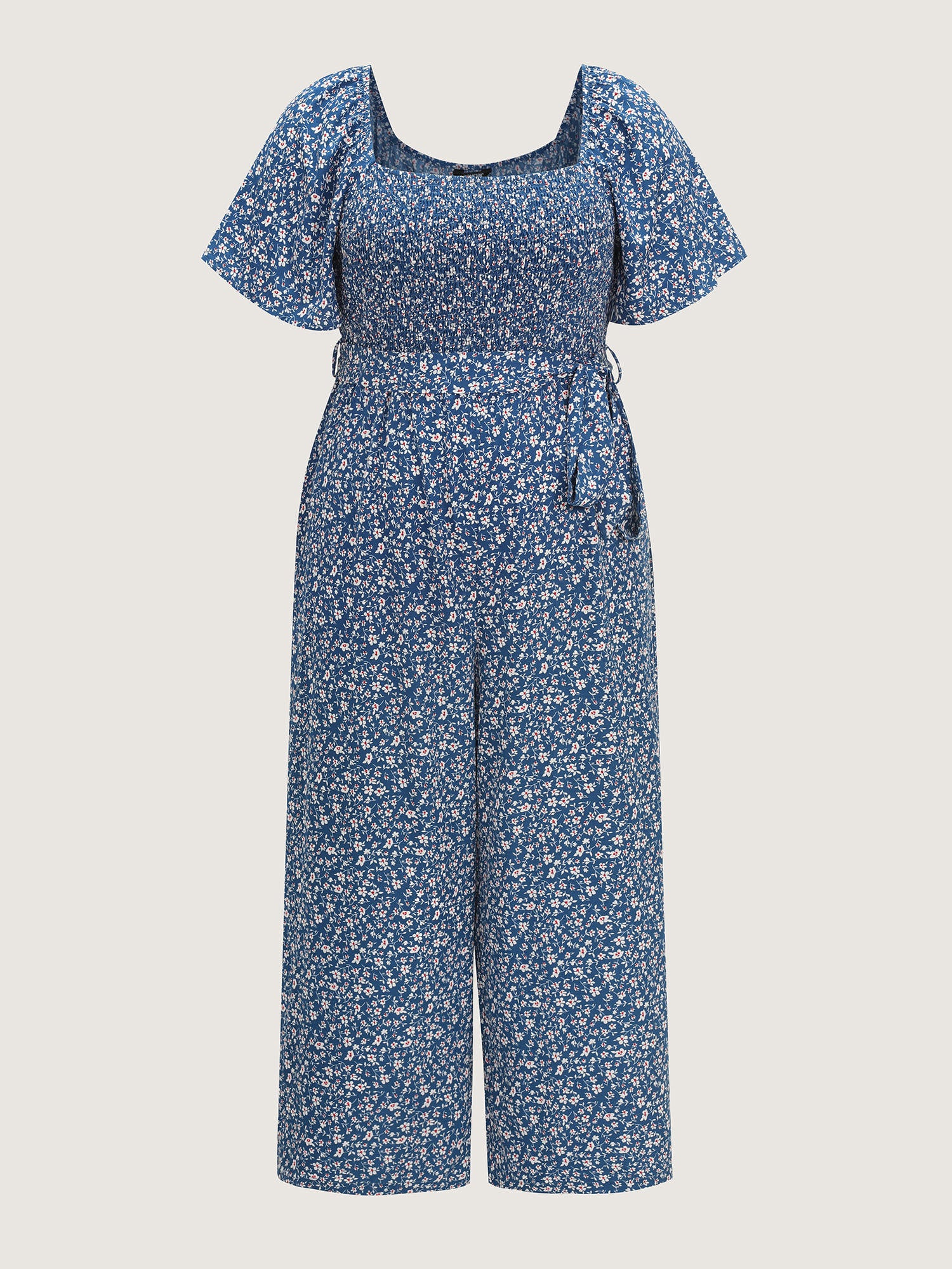 Micro Floral Print Shirred Bodice Jumpsuit - Image 7
