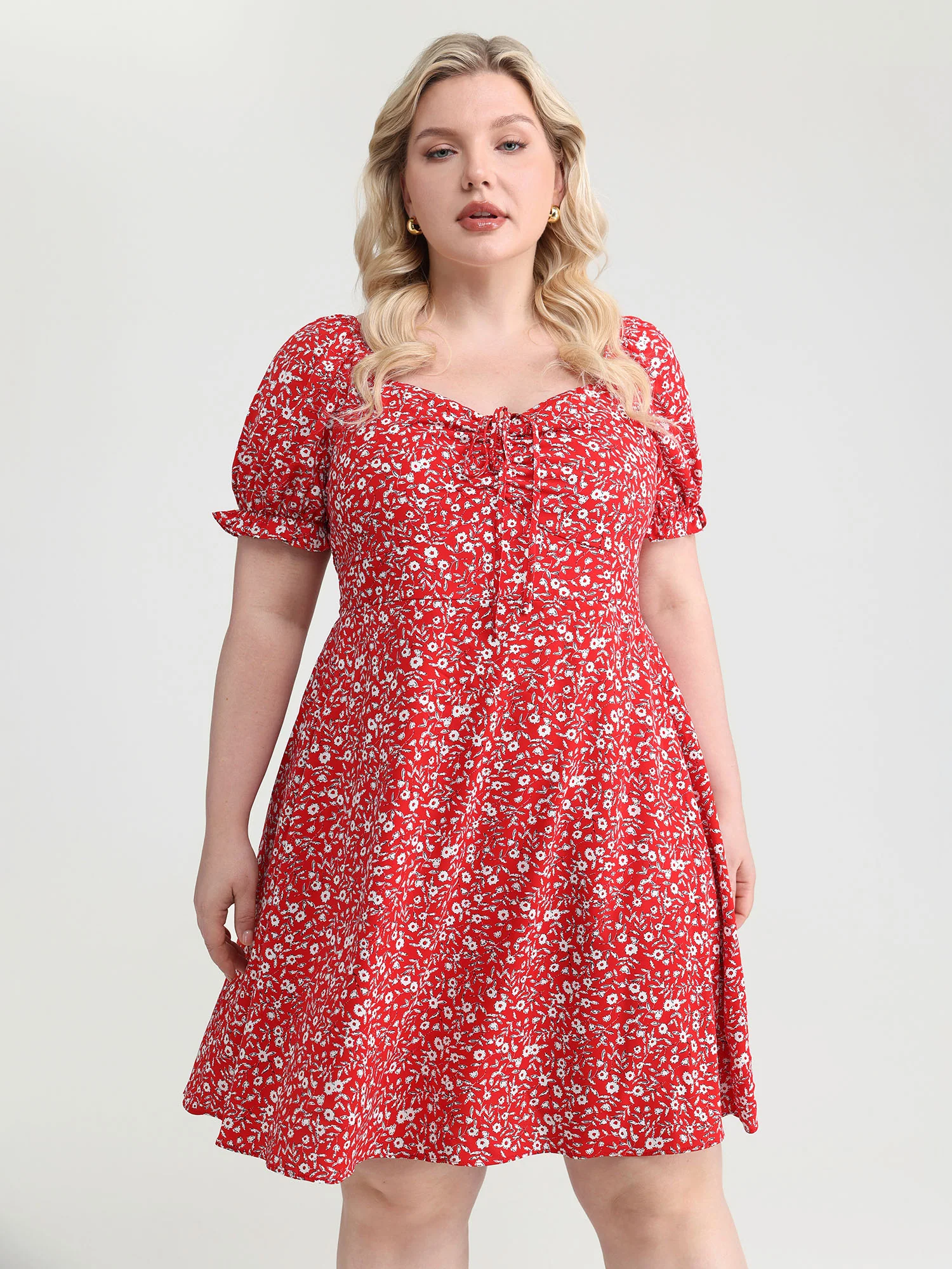 Micro Floral Print Shirred Bow-Tie Mini Dress - Image 2