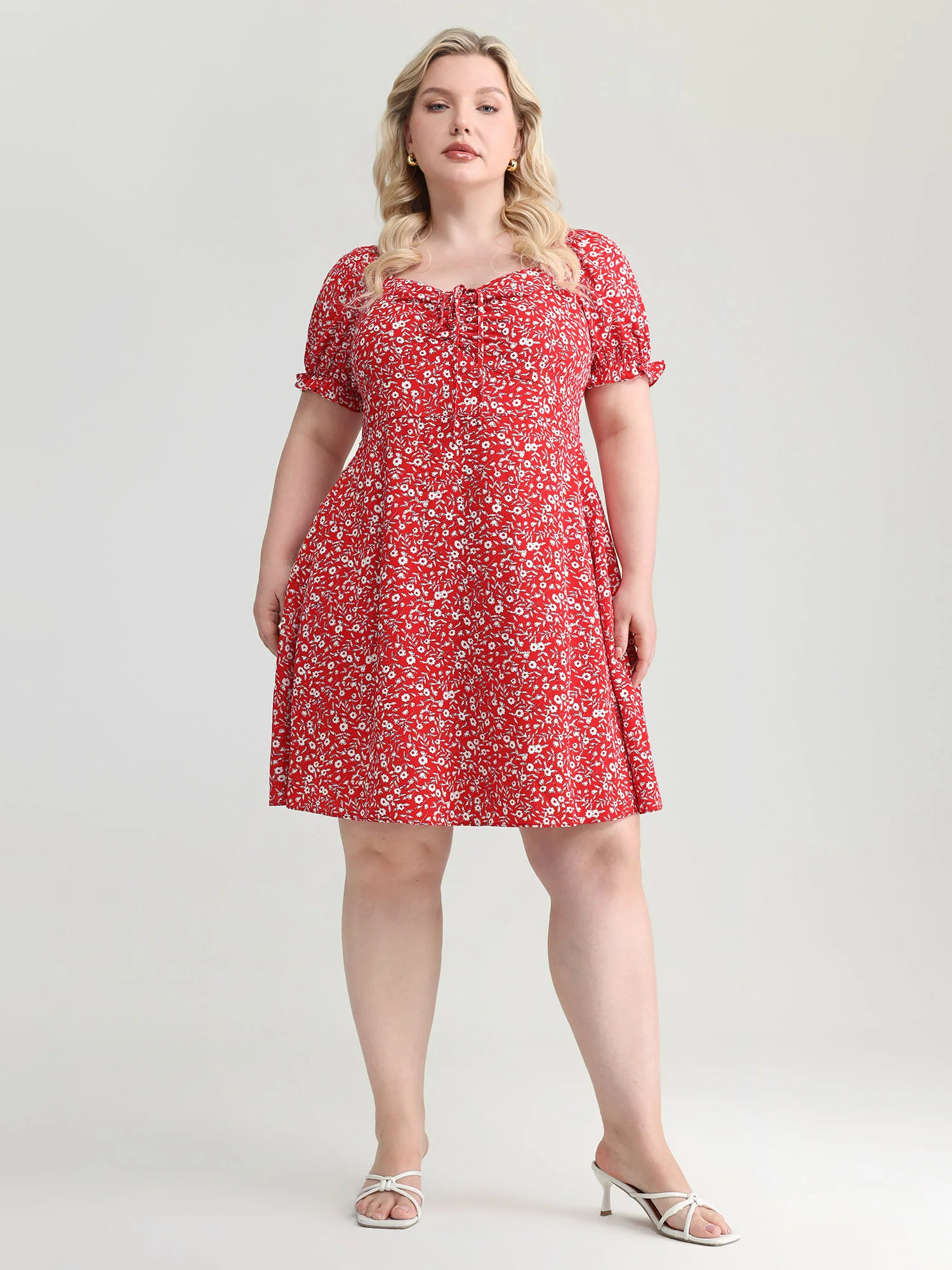 Micro Floral Print Shirred Bow-Tie Mini Dress - Image 3