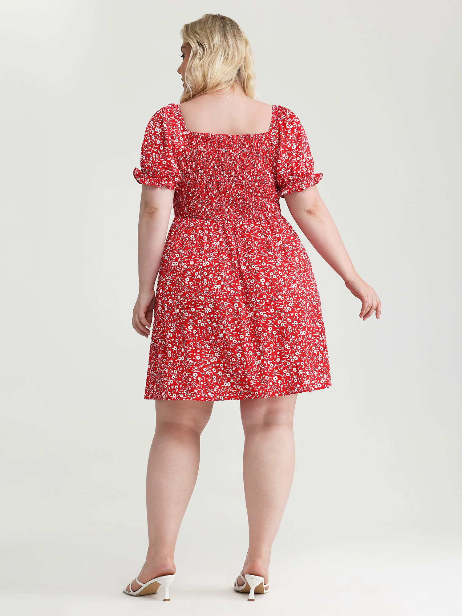 Micro Floral Print Shirred Bow-Tie Mini Dress - Image 4