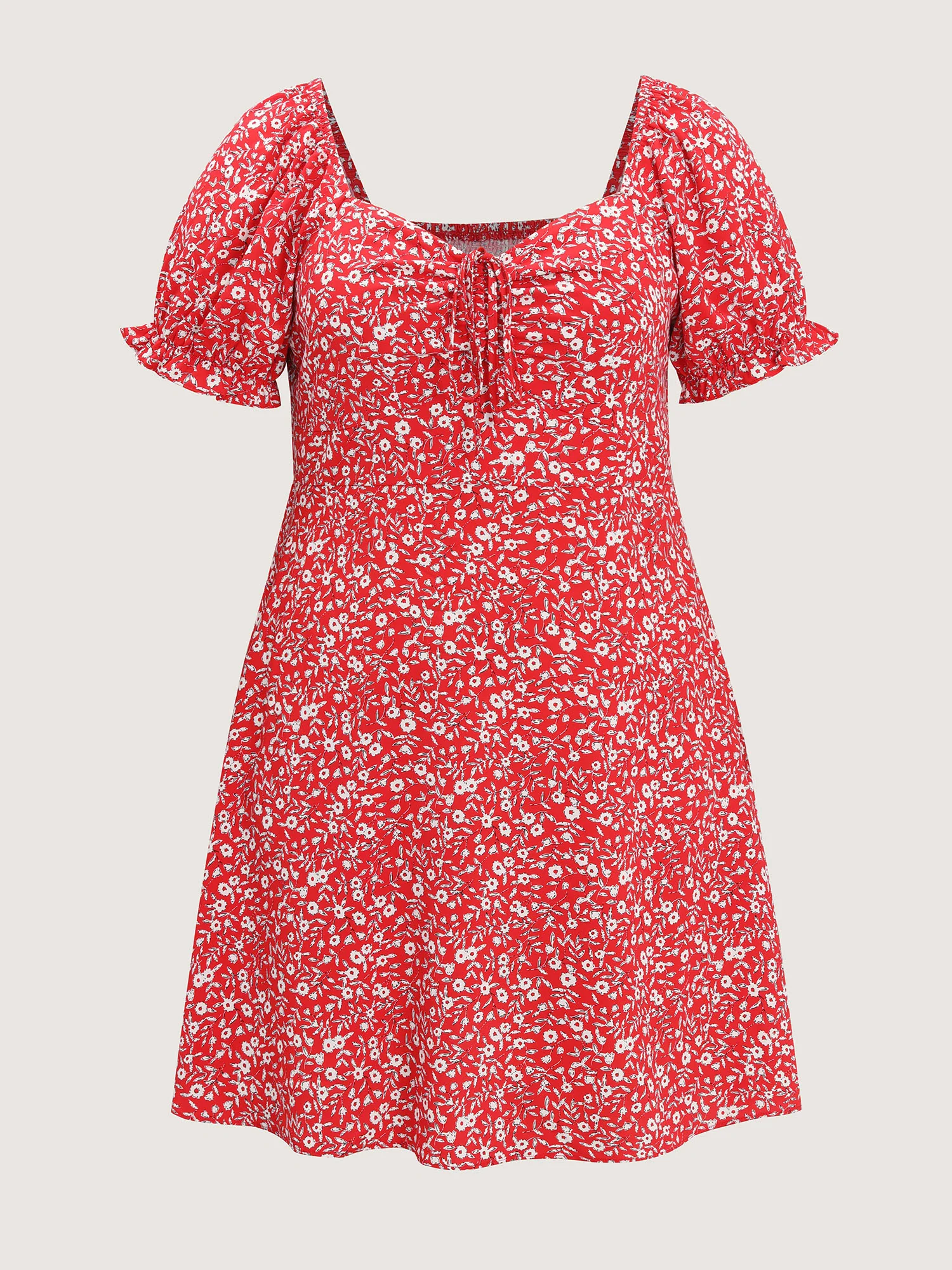 Micro Floral Print Shirred Bow-Tie Mini Dress - Image 5