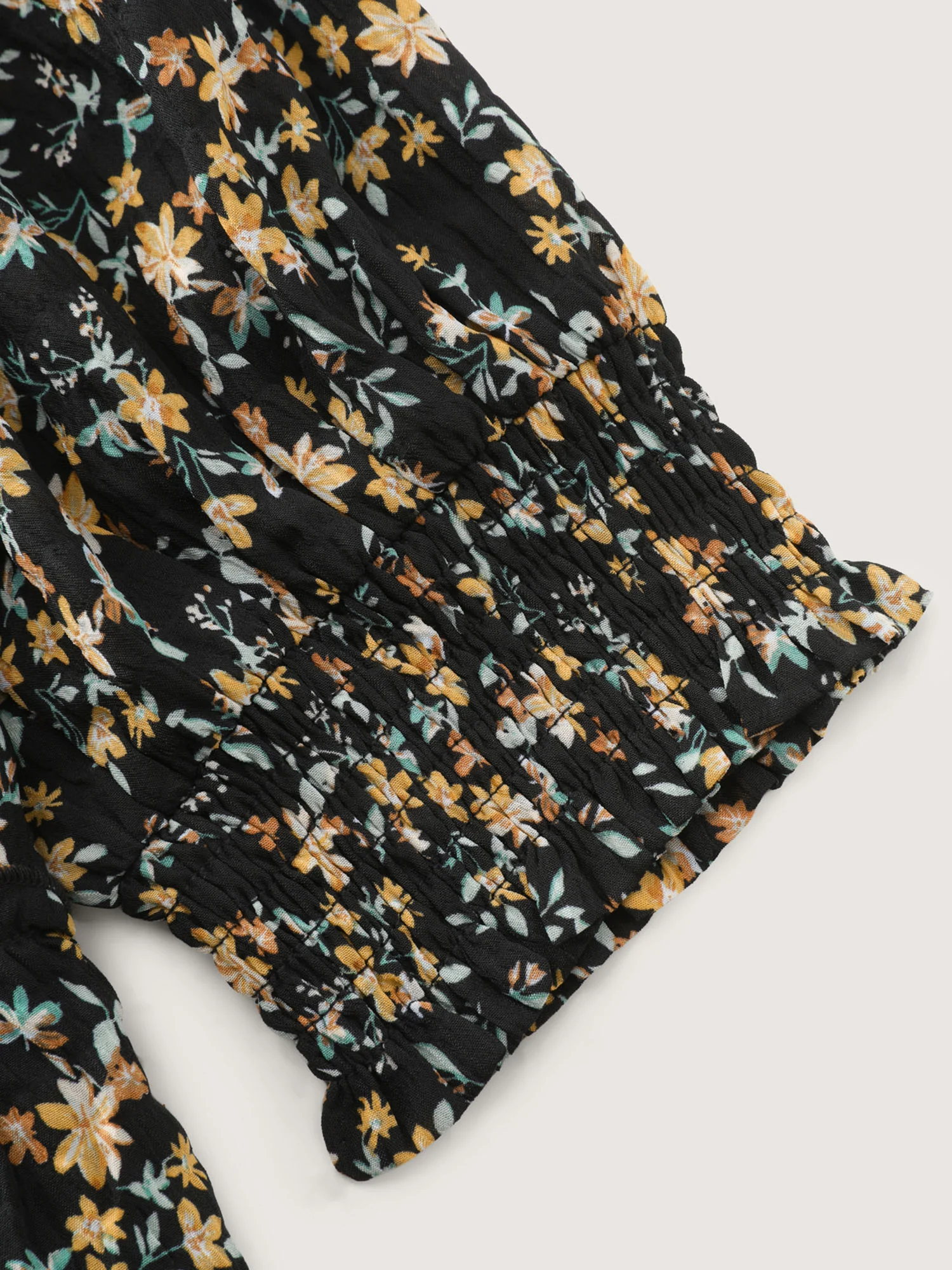 Micro Floral Print Shirred Cuff Mini Dress - Image 6