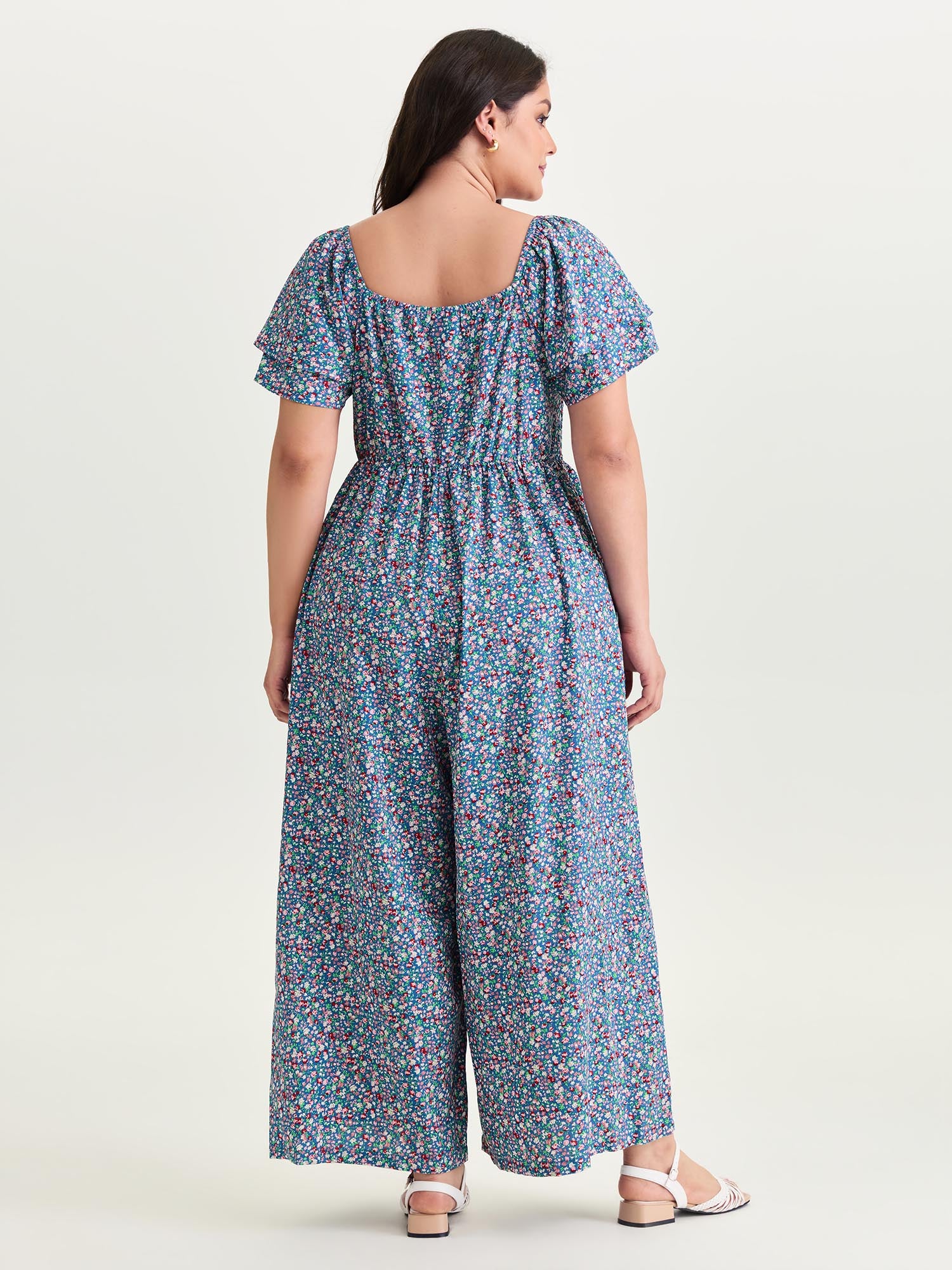 Micro Floral Print Shirred Jumpsuit - Image 4
