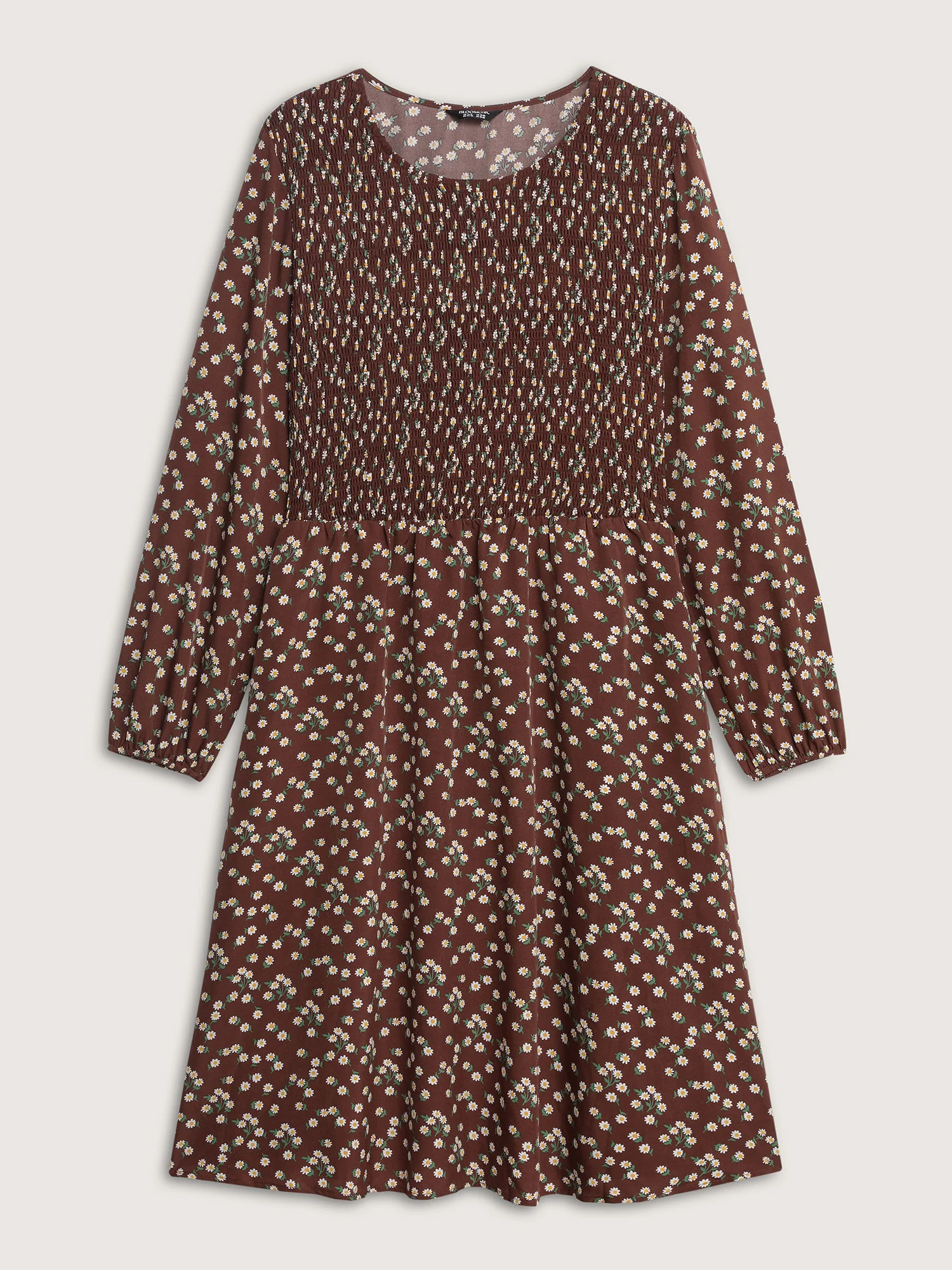Micro Floral Print Shirred Pockets Midi Dress - Image 5