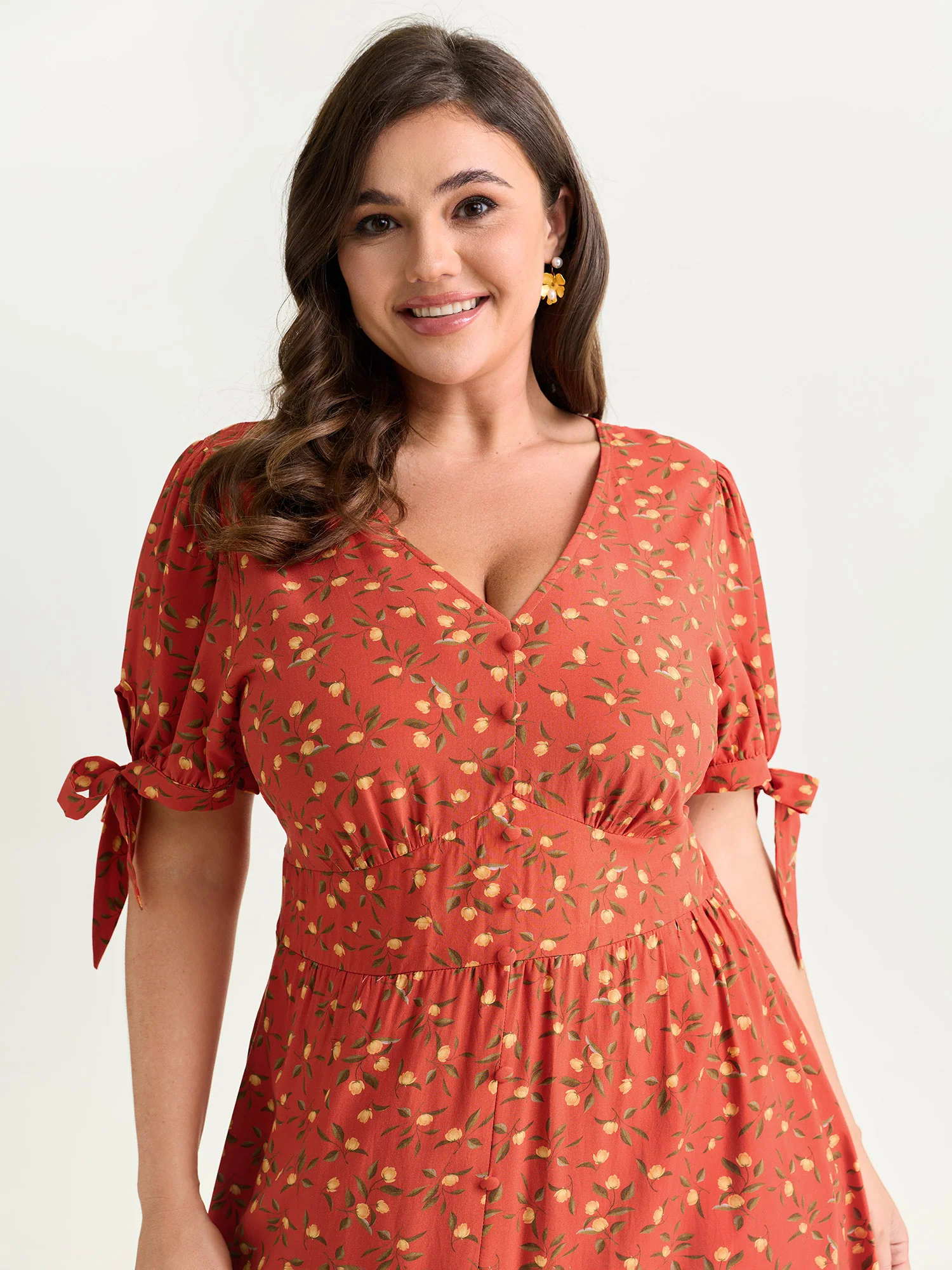 Micro Floral Print Sleeve Tie Midi Dress - Image 2