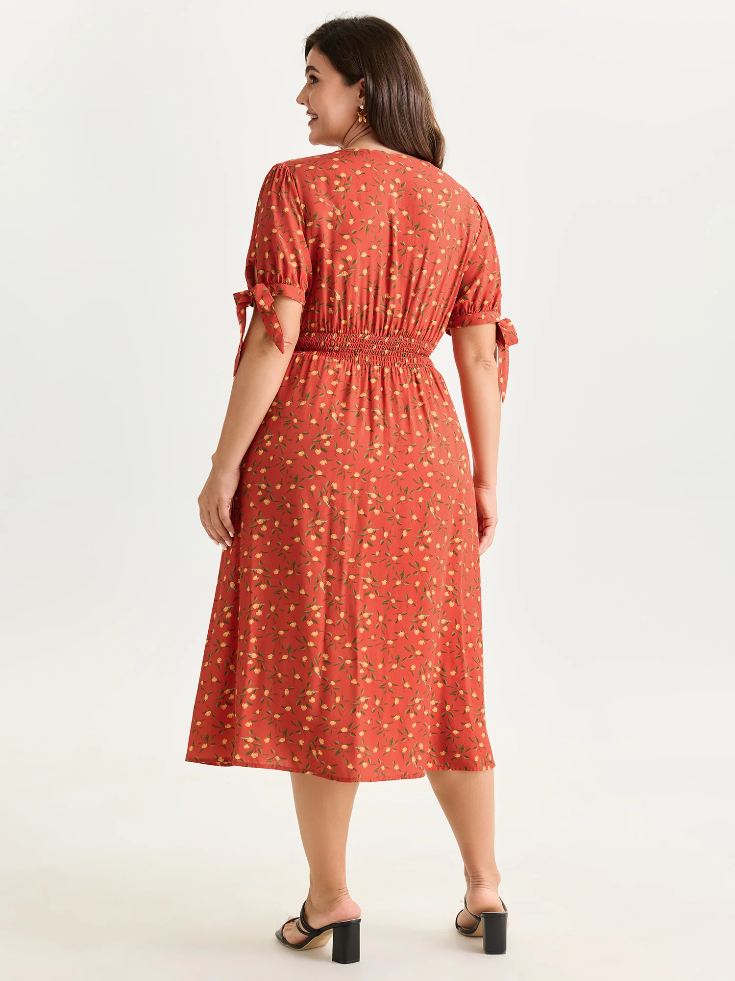 Micro Floral Print Sleeve Tie Midi Dress - Image 4