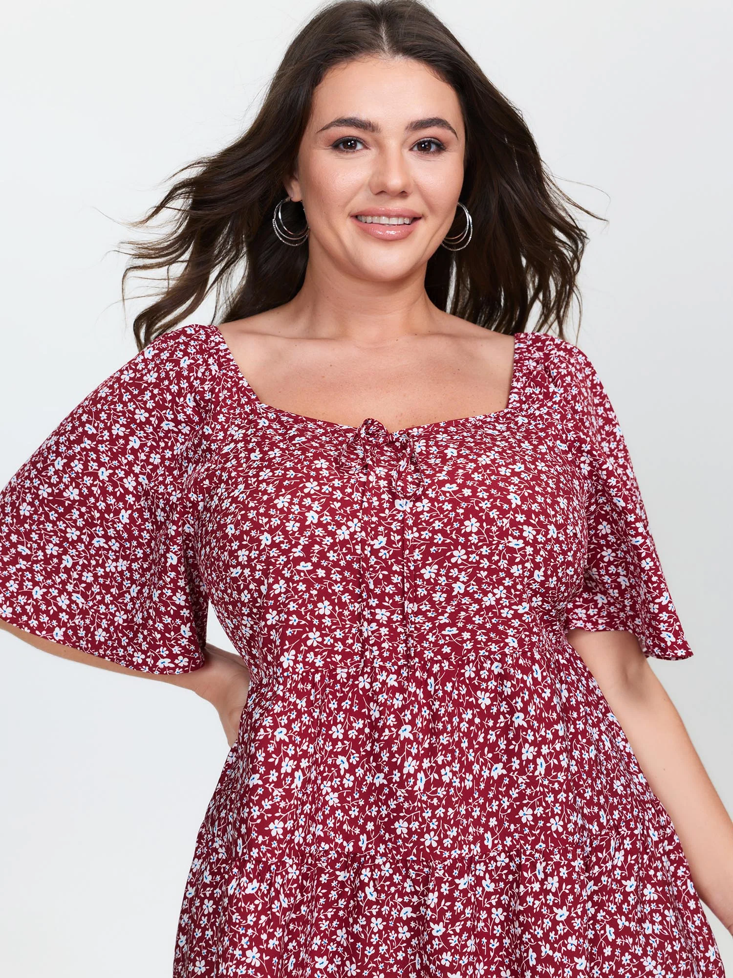 Micro Floral Print Sweetheart Neck Blouse - Image 2