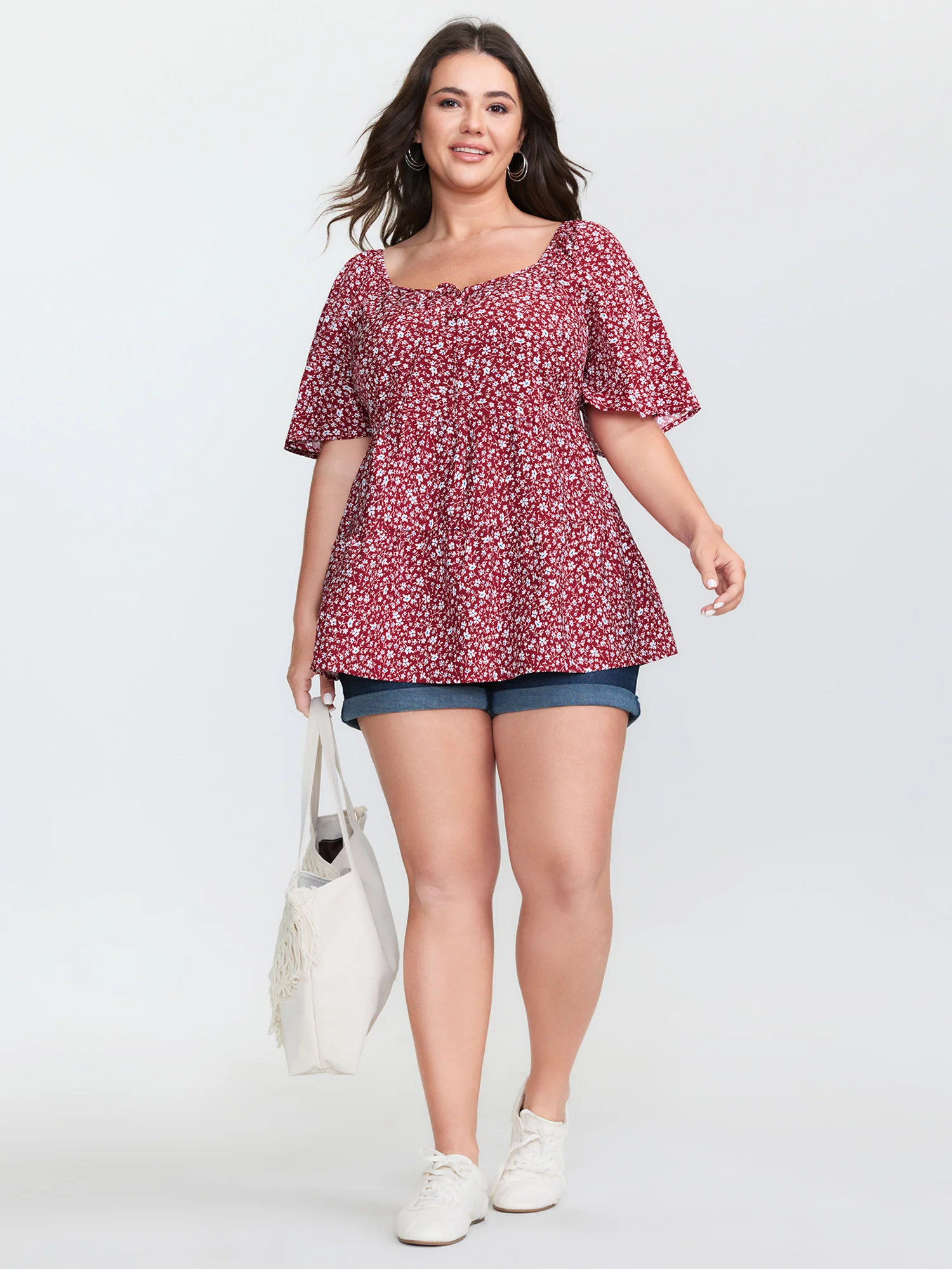 Micro Floral Print Sweetheart Neck Blouse - Image 3