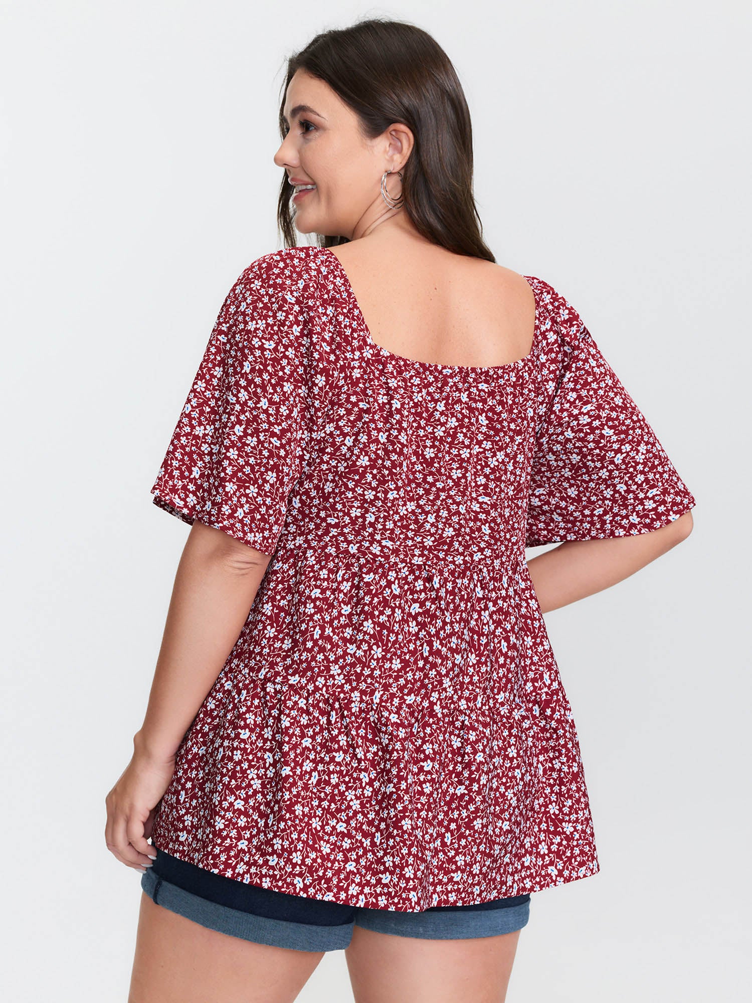 Micro Floral Print Sweetheart Neck Blouse - Image 4