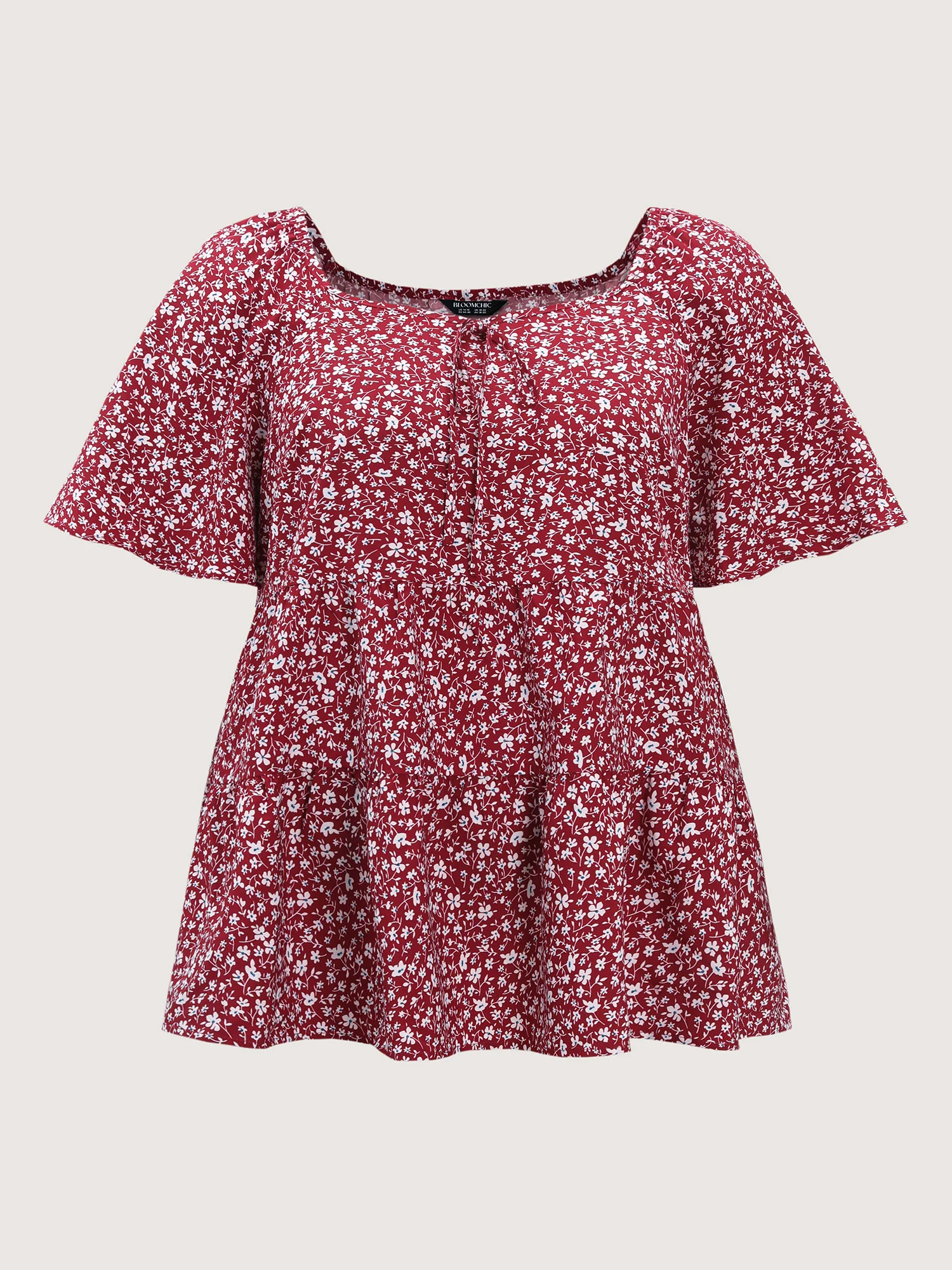Micro Floral Print Sweetheart Neck Blouse - Image 6