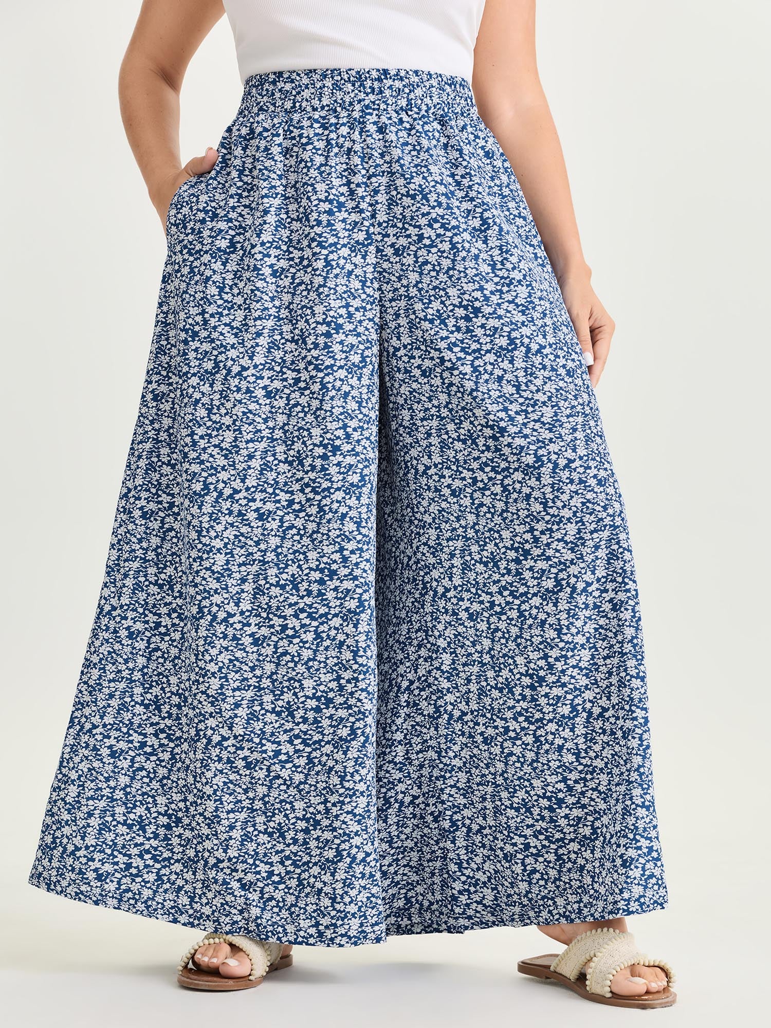 Micro Floral Print Wide-Leg Pants - Image 2