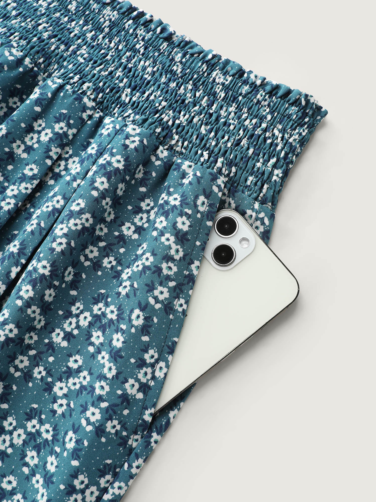 Micro Floral Print Wide Shirred Waistband Pants - Image 6