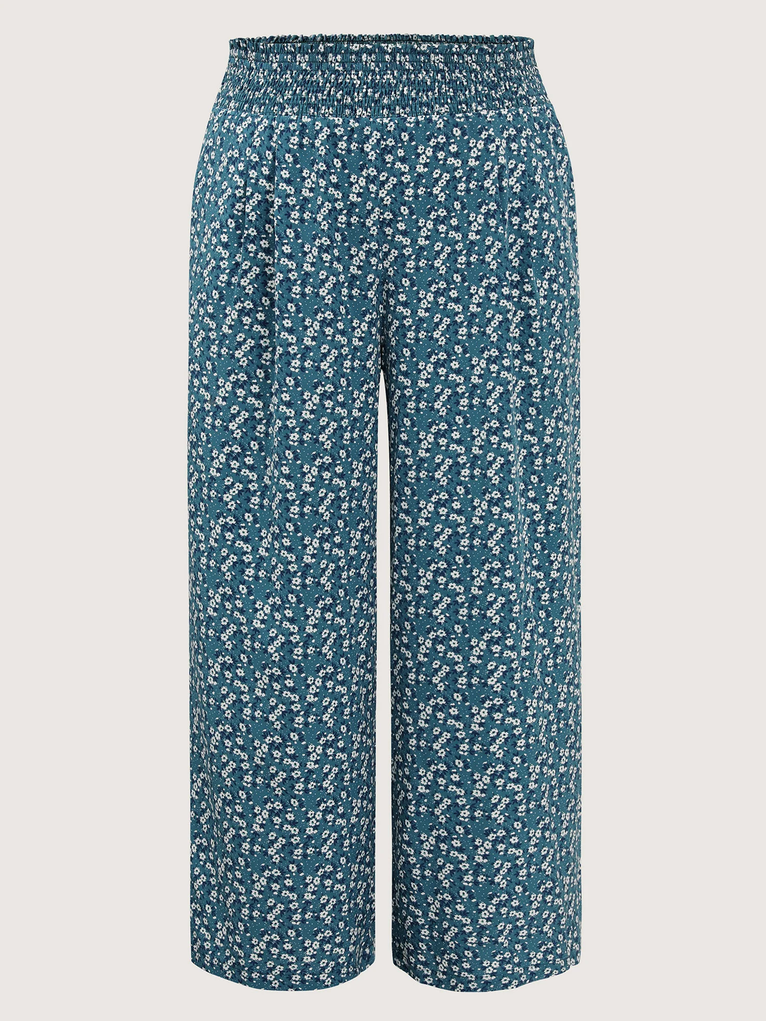 Micro Floral Print Wide Shirred Waistband Pants - Image 7