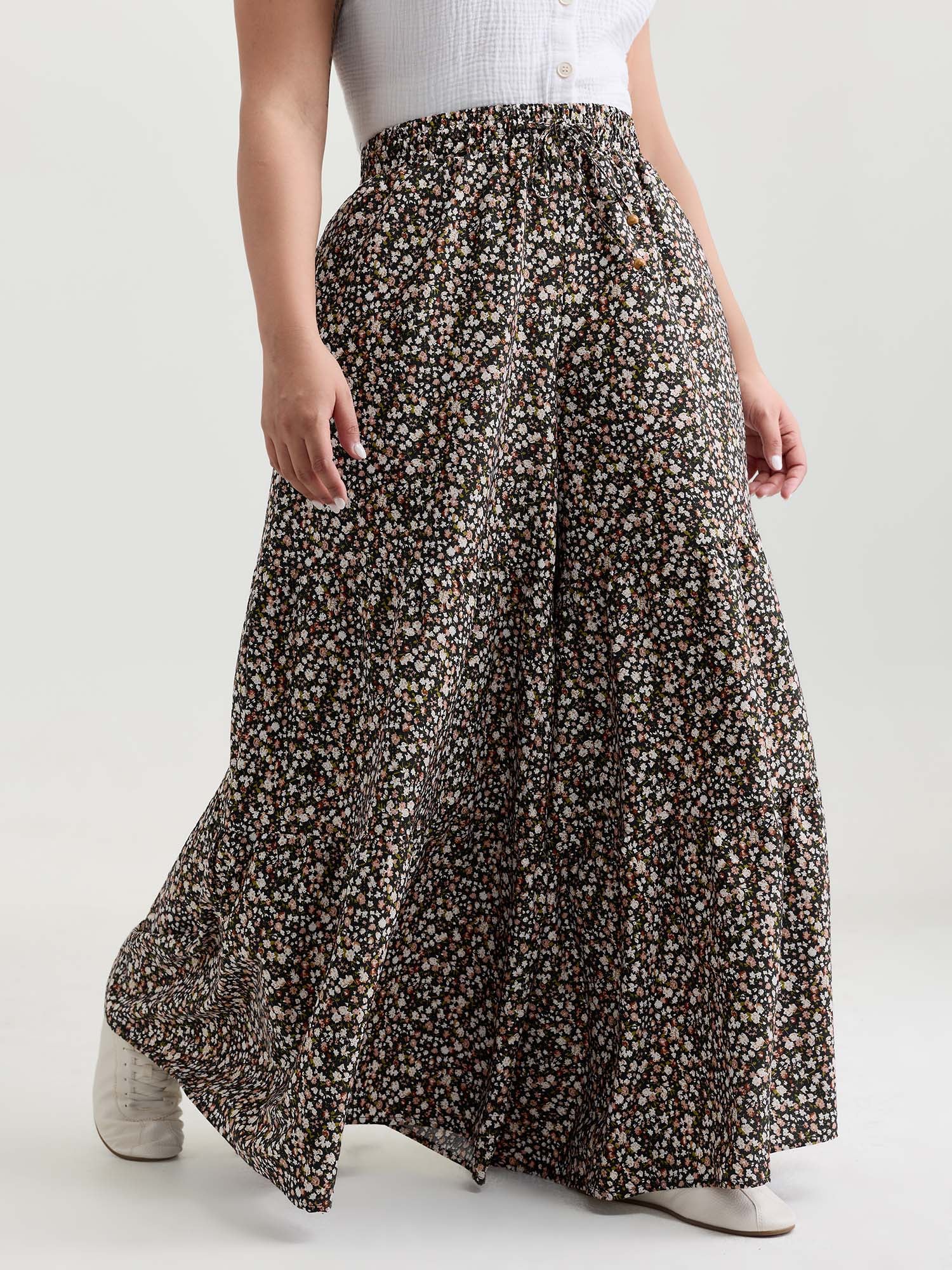 Micro Floral Print Wide Waistband Pants - Image 10